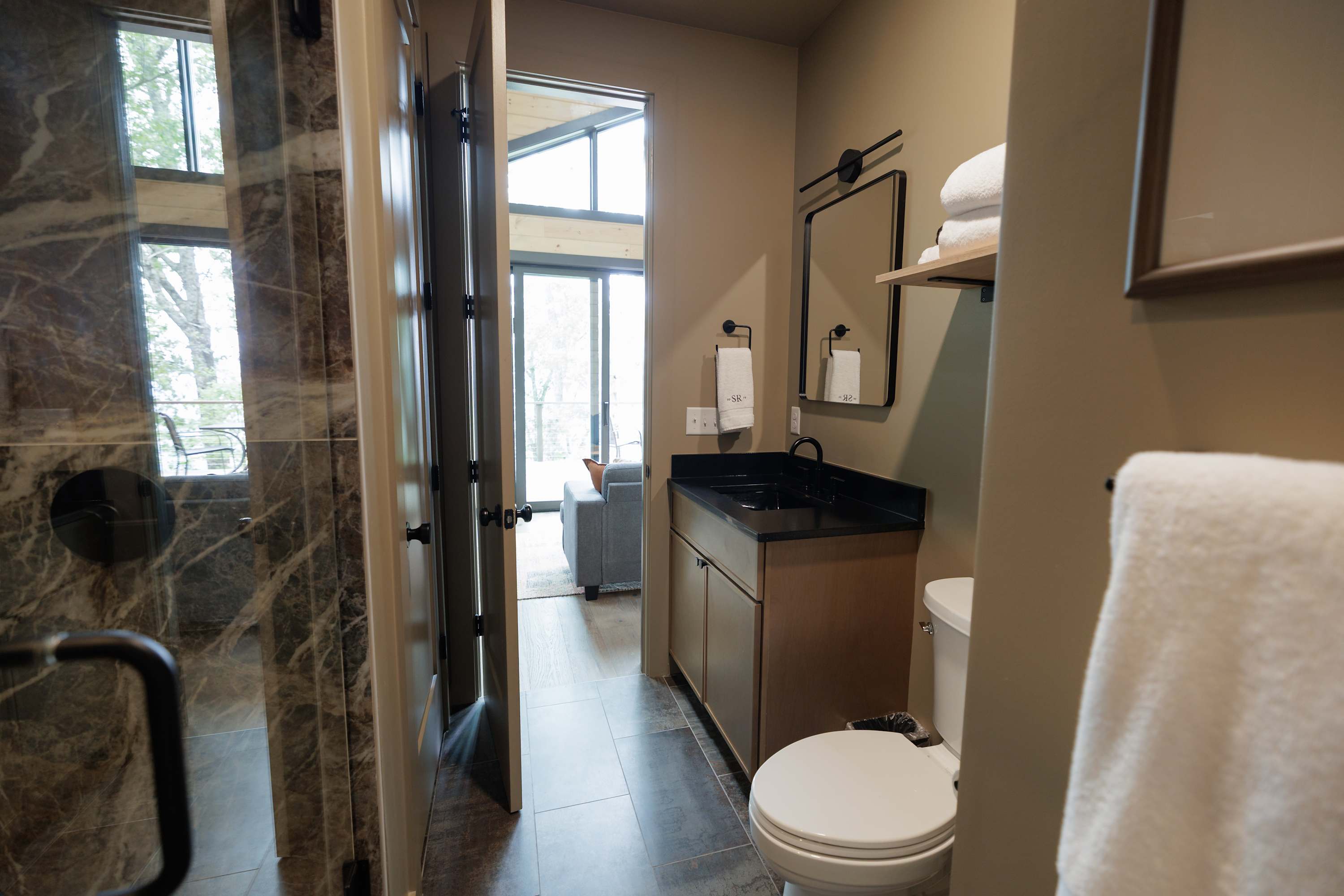 Stylish bathroom designed with comfort and convenience in mind.