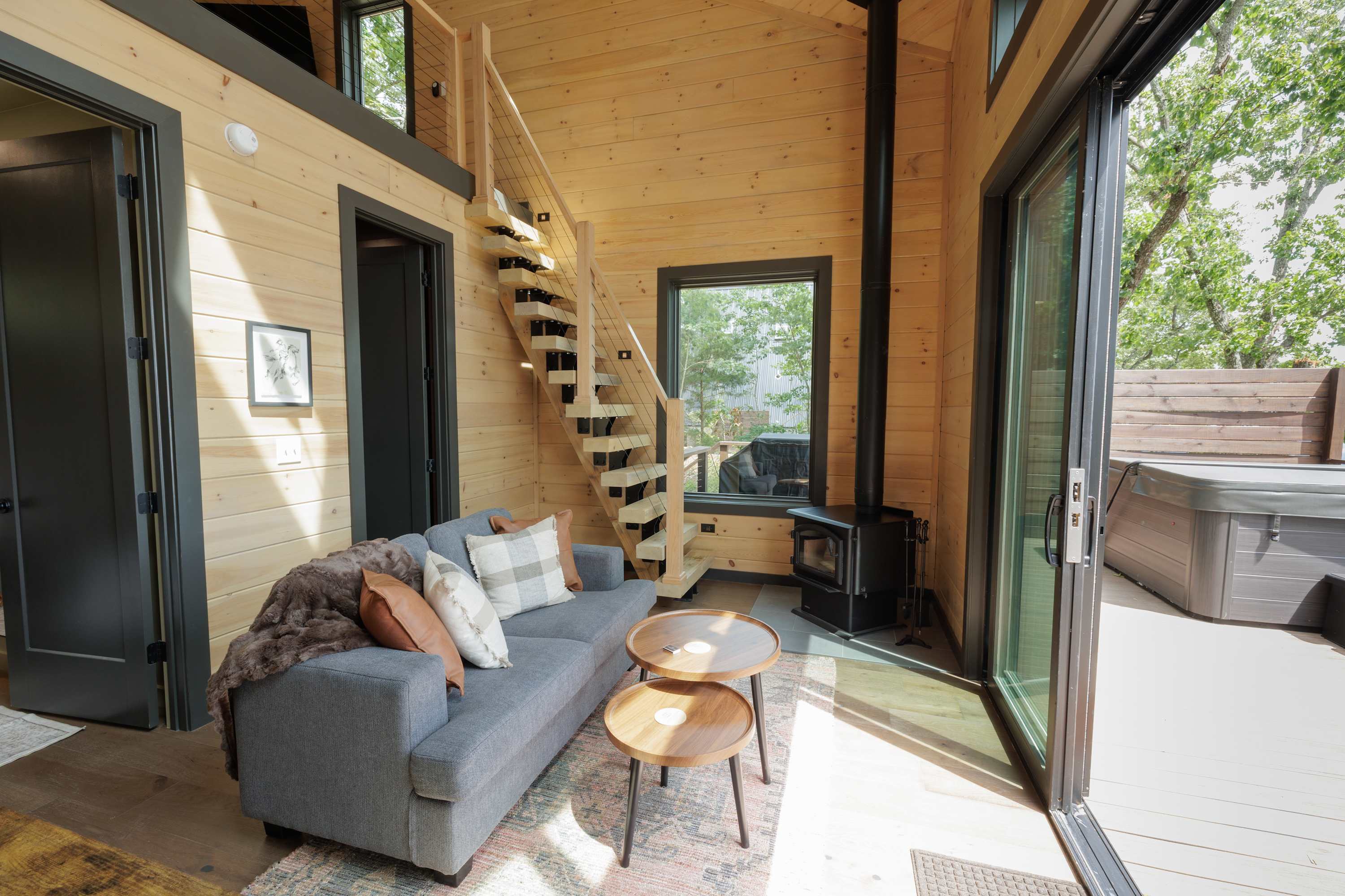 A charming space to gather with loved ones during your cabin retreat.