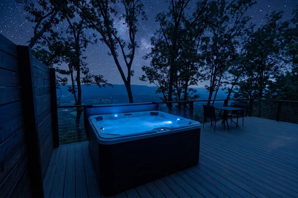 Private Deck with Hot Tub at night