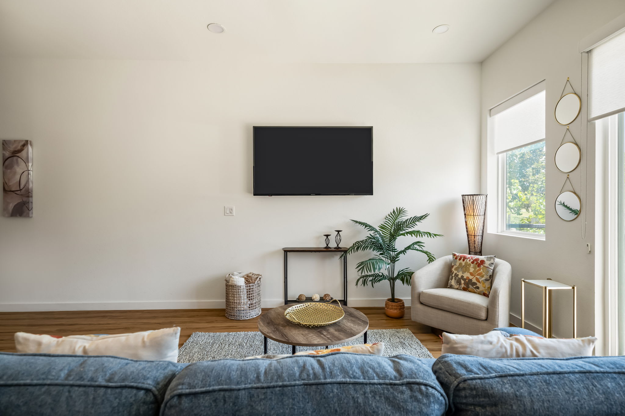 Living area with sofa and armchair