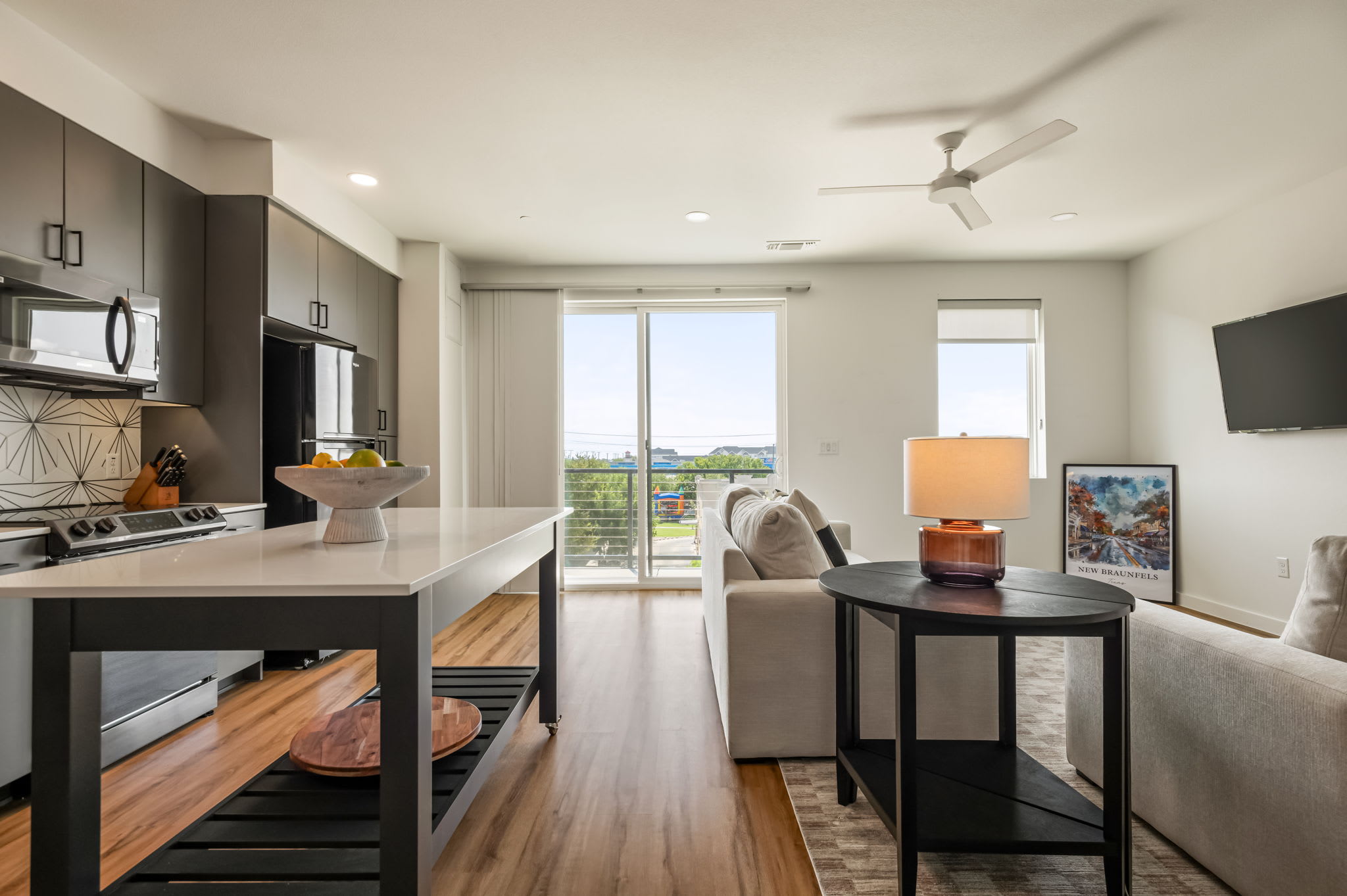 Living area with balcony view