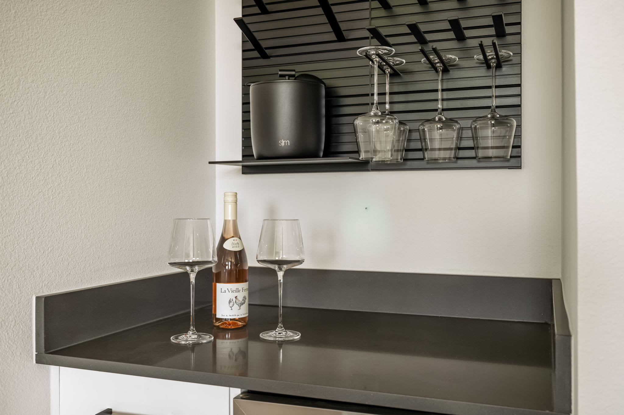 Coffee and wine bar nook with glassware