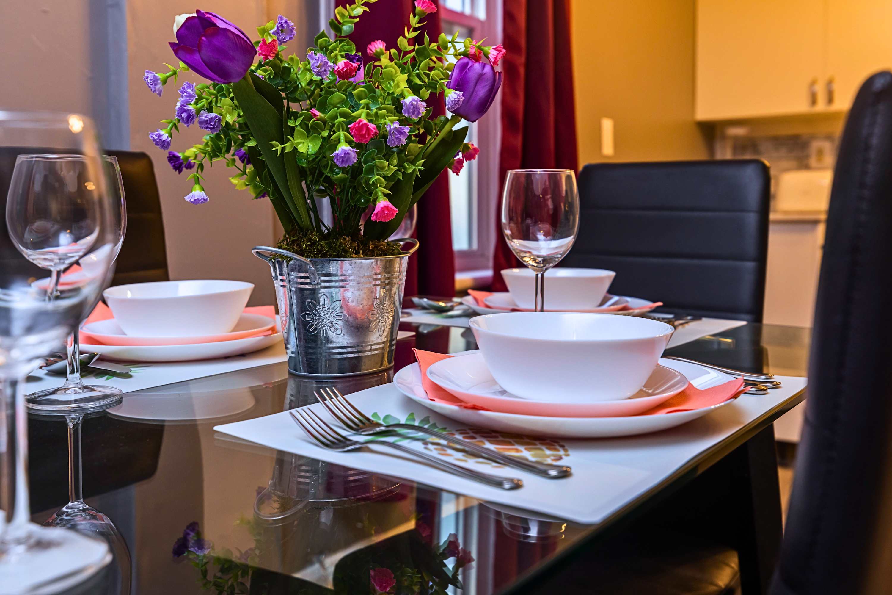 Stylish 4-seater dining setup for intimate breakfasts and dinners