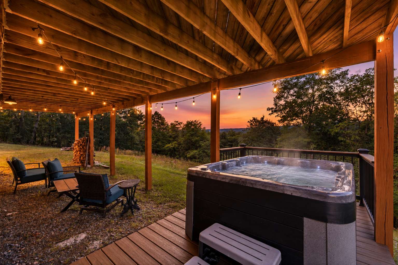 Finish the evening with a soak in the hot tub or gather around the fire pit under the stars