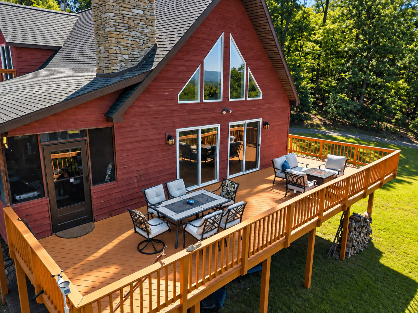 The cabin is designed for relaxing, gathering, and having fun across multiple levels. 