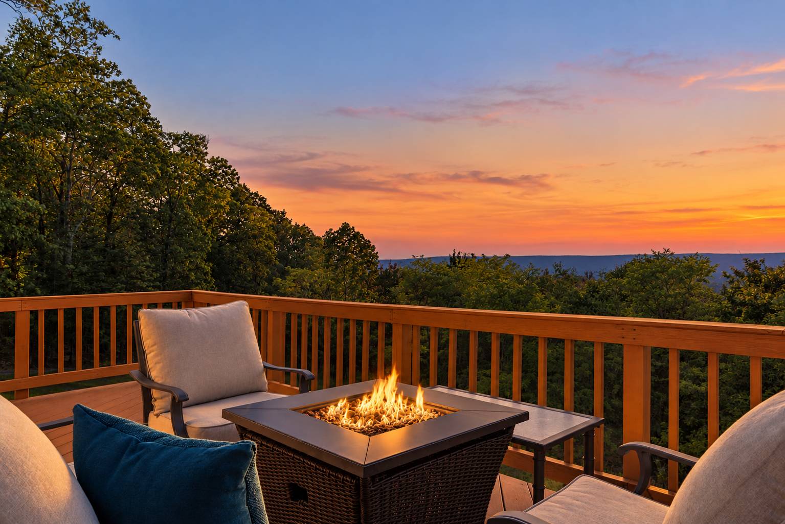 finish the evening with a soak in the hot tub or gather around the fire pit under the stars