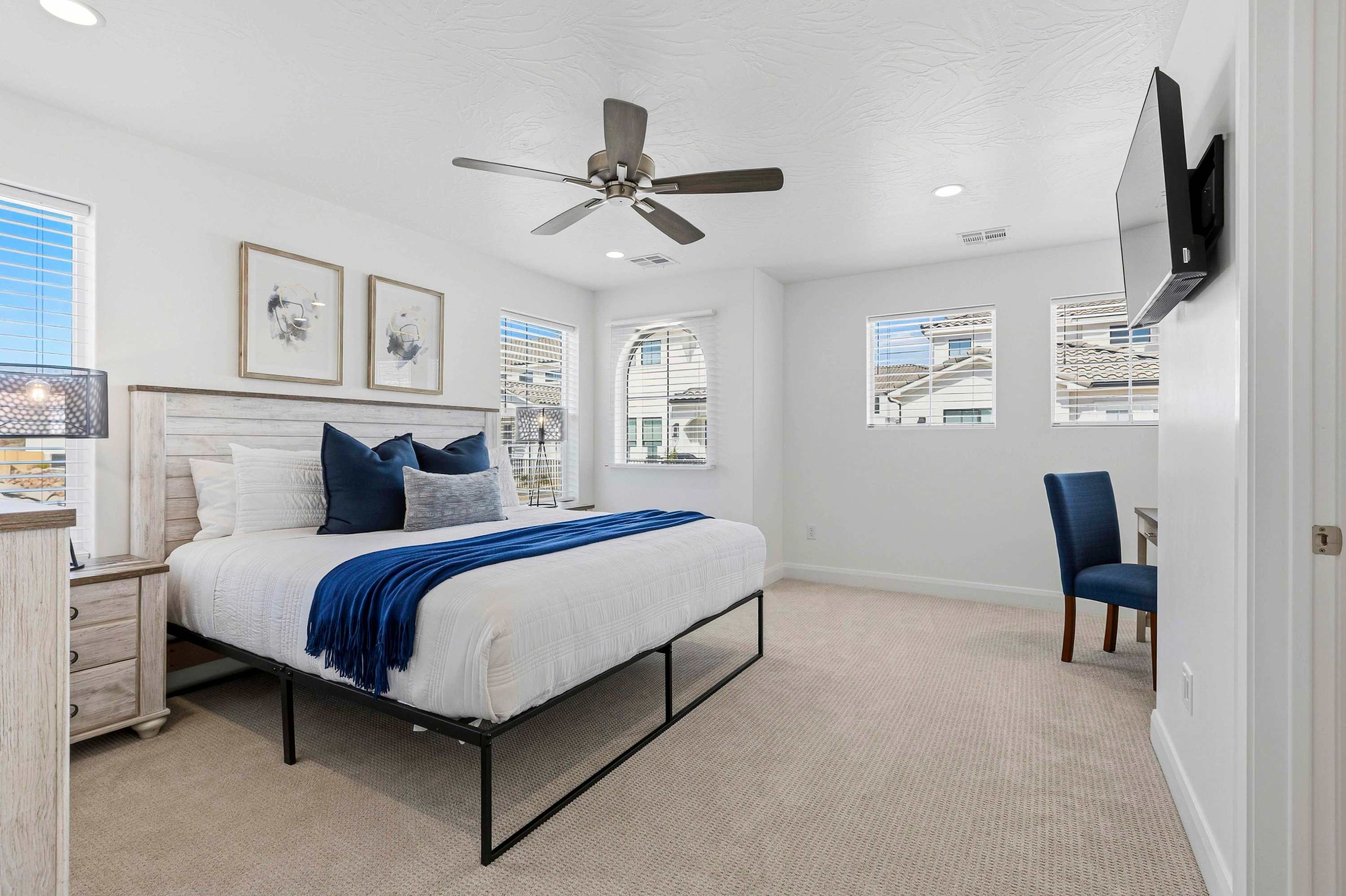 Relax or work comfortably in the king bedroom with a Smart TV and ensuite bath