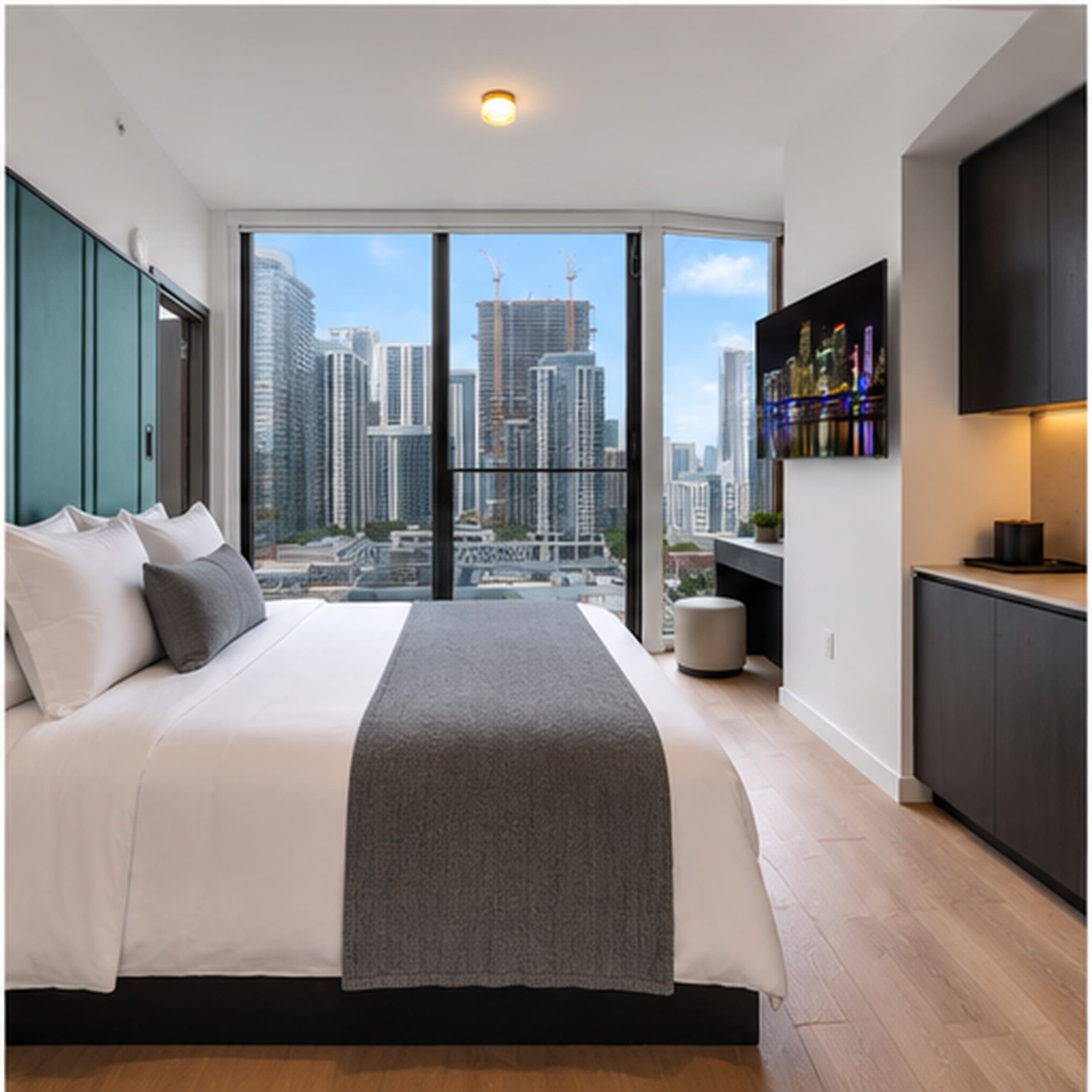 Unit B features a studio layout with a king bed, kitchenette, smart TV, & full bath​