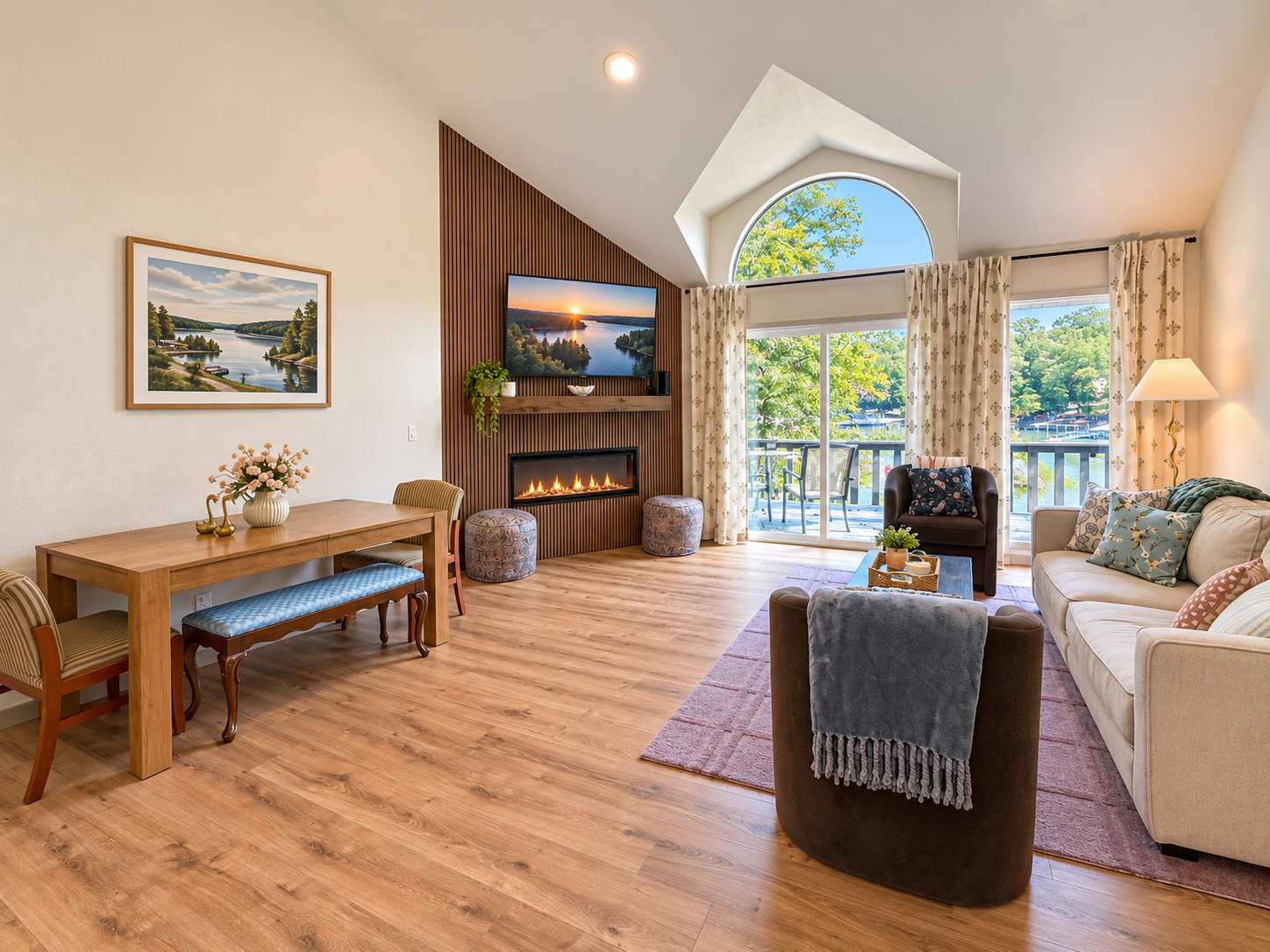 Unwind in the airy living room & stream your favorites on the smart TV​