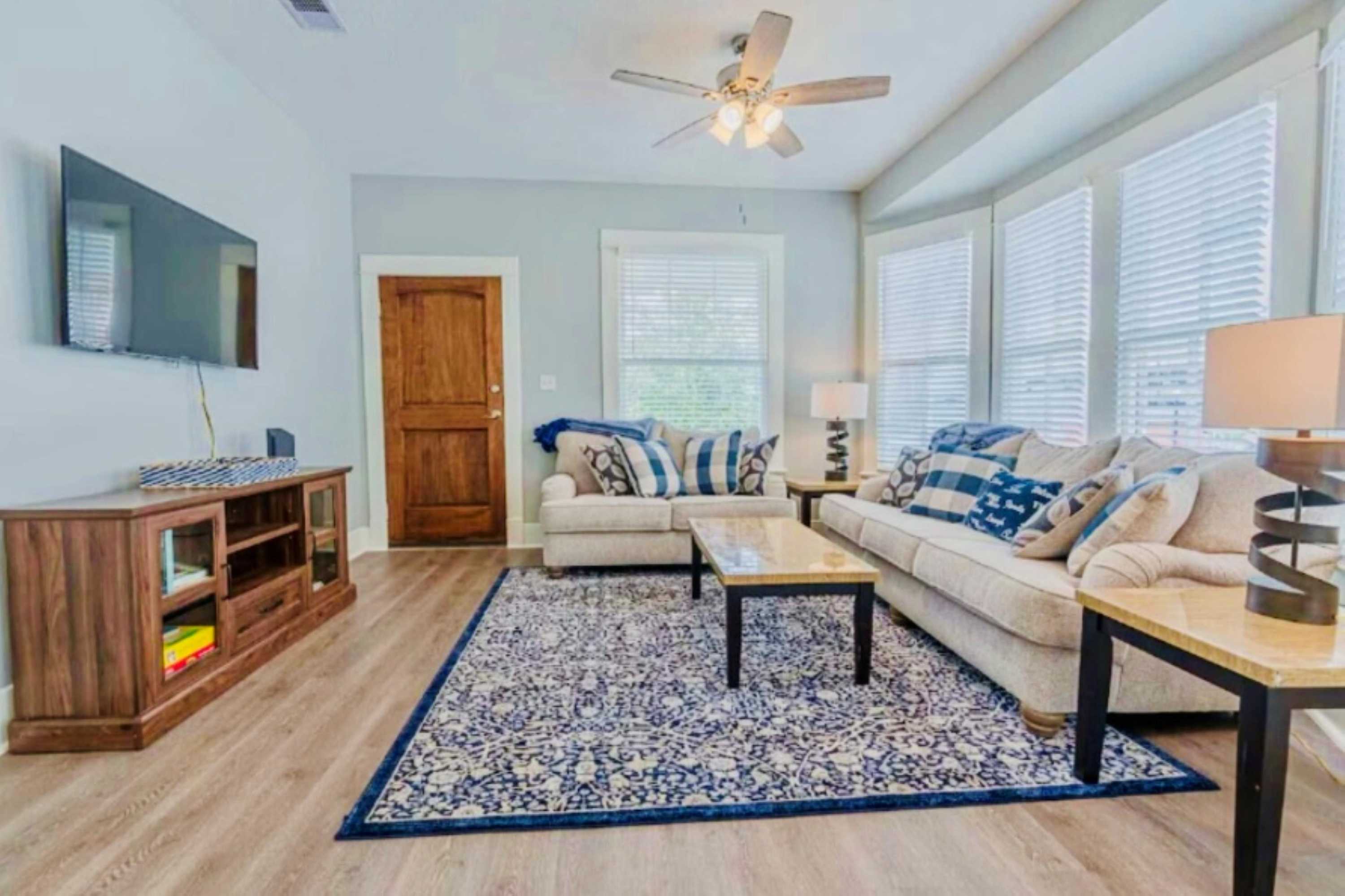 Cozy sofa and Smart TV for the ultimate relaxing stay.