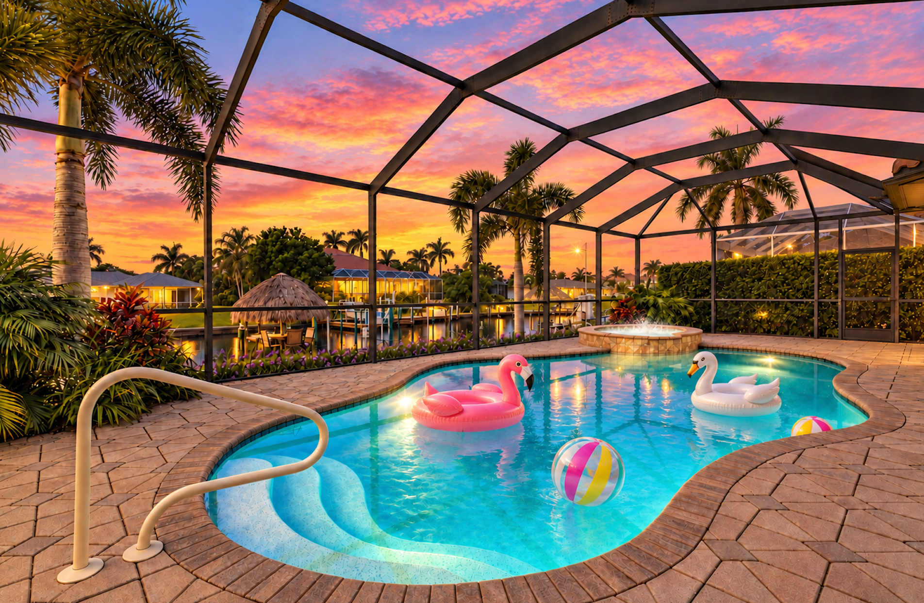 Luxury canalfront villa with private pool spa enclosed lanai & washer & dryer