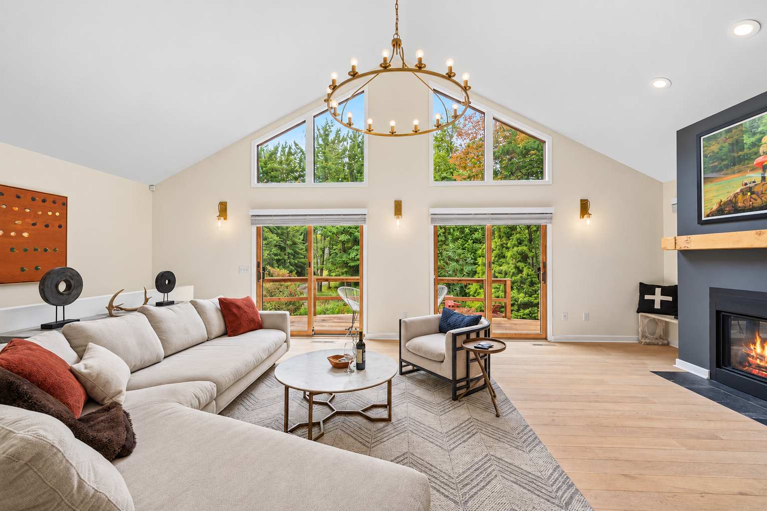 Bright living room with plenty of seating for the group