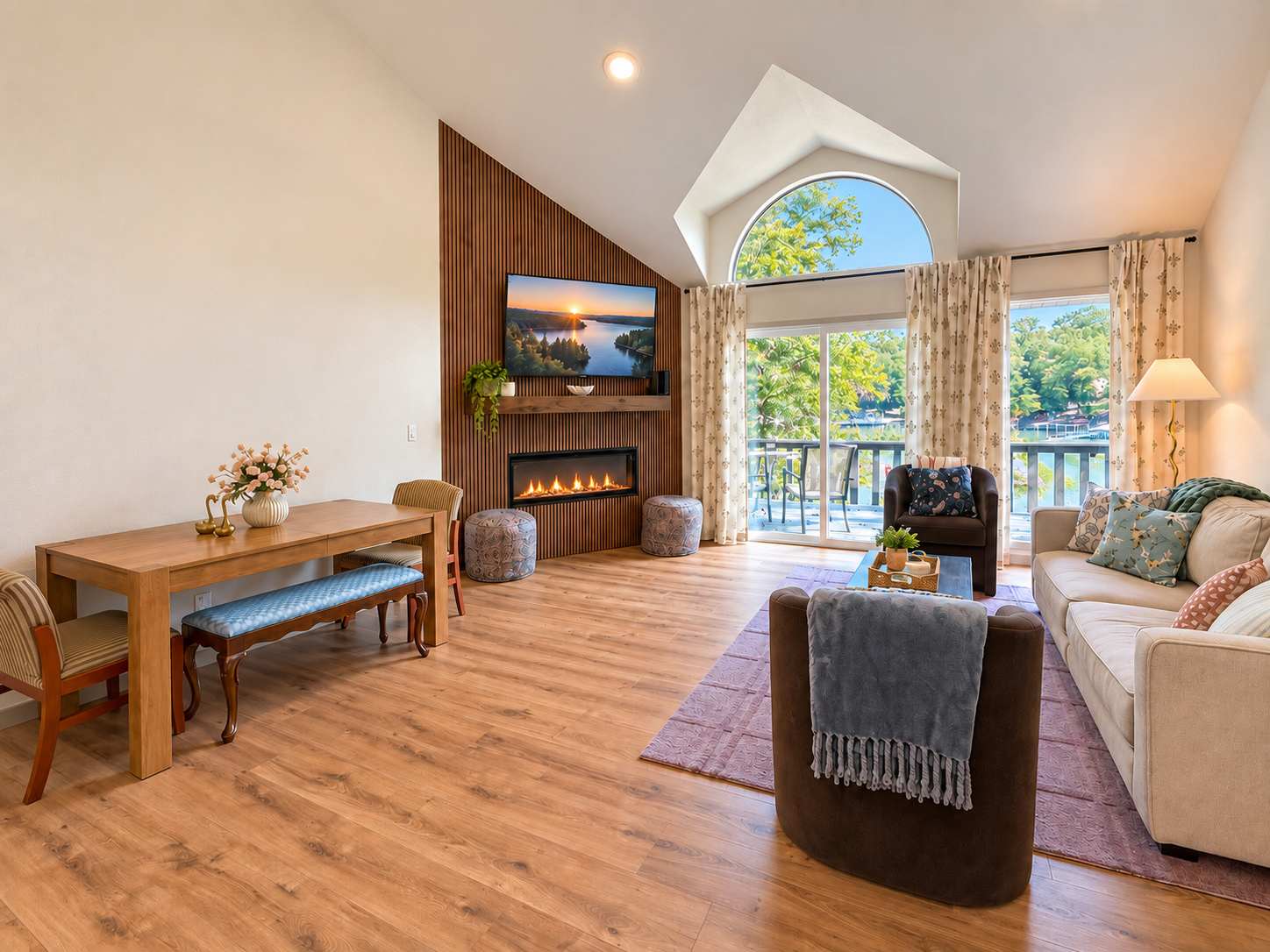 Unwind in the airy living room & stream your favorites on the smart TV​
