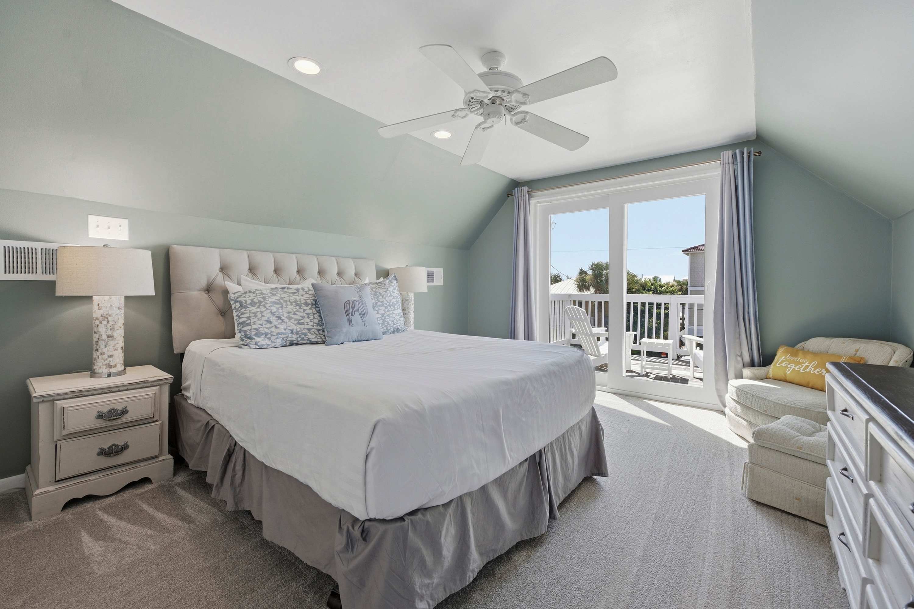 Comfortable queen bedroom with a Smart TV and access to your private balcony