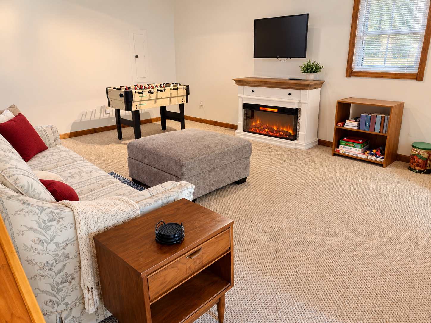 Great hangout space for a fun family game night or cozy up by the fire