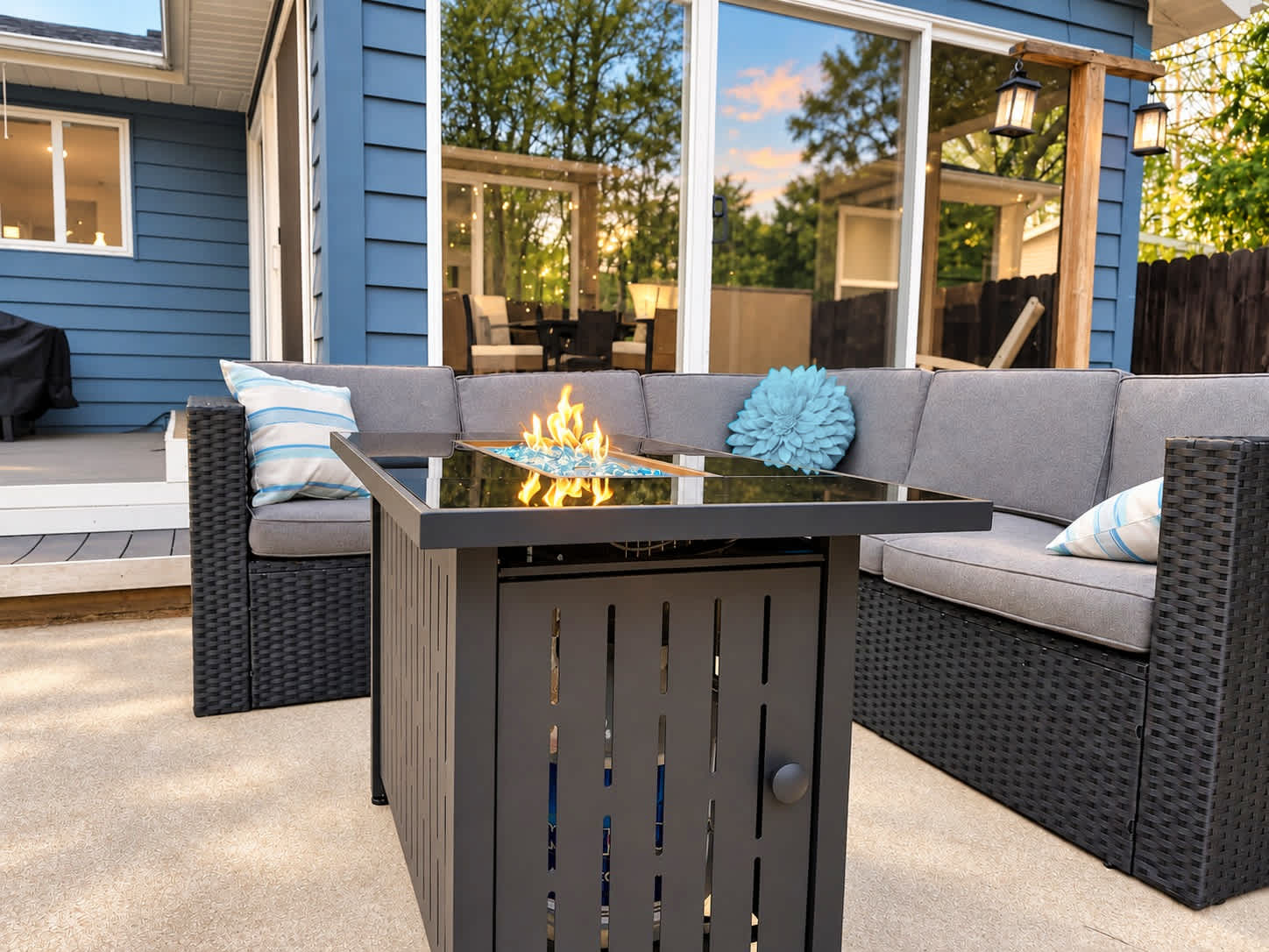 Gather around the fire table for an easy evening on the patio