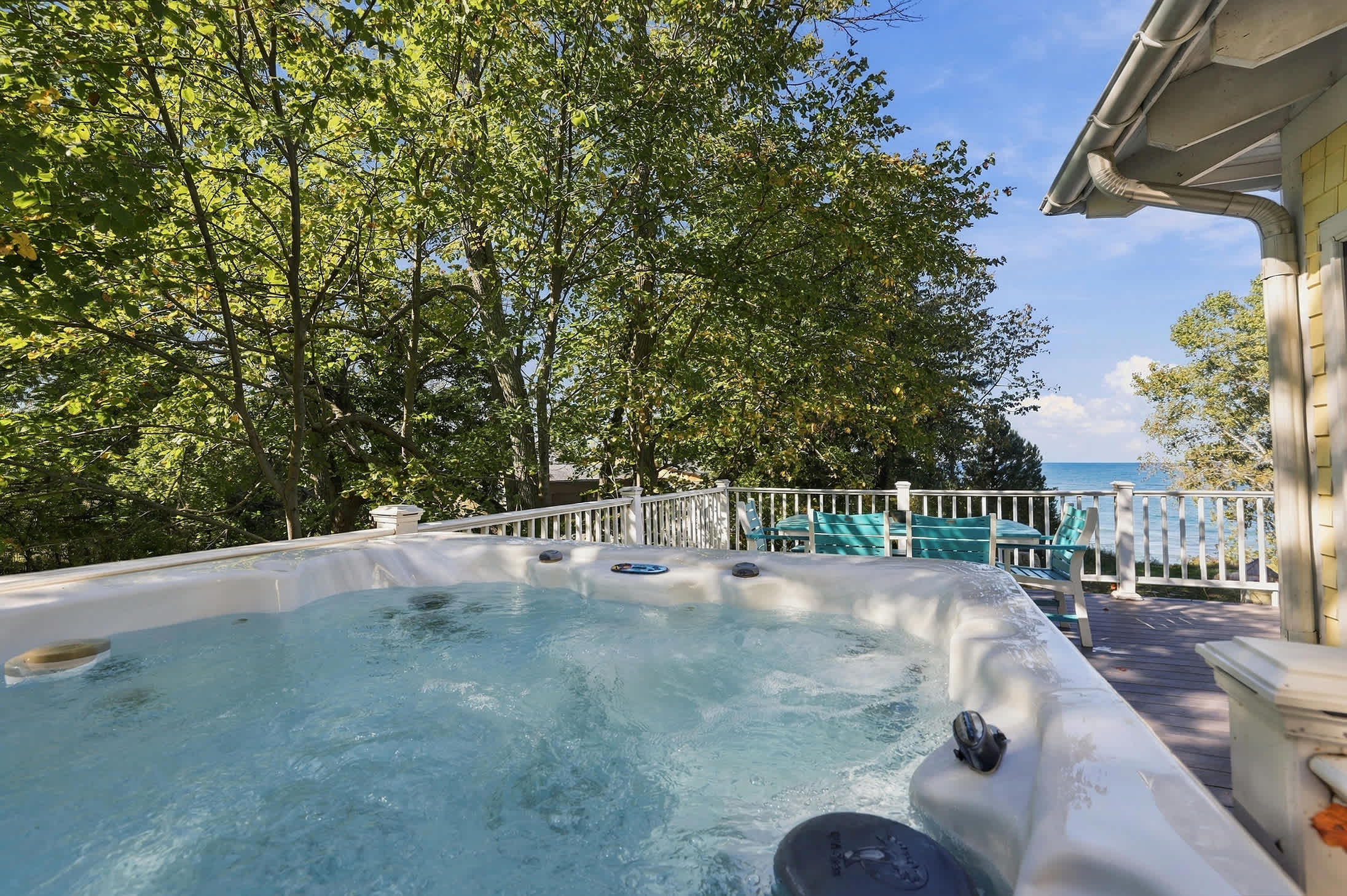 Our hot tub is ready to soothe away sore muscles year-round.