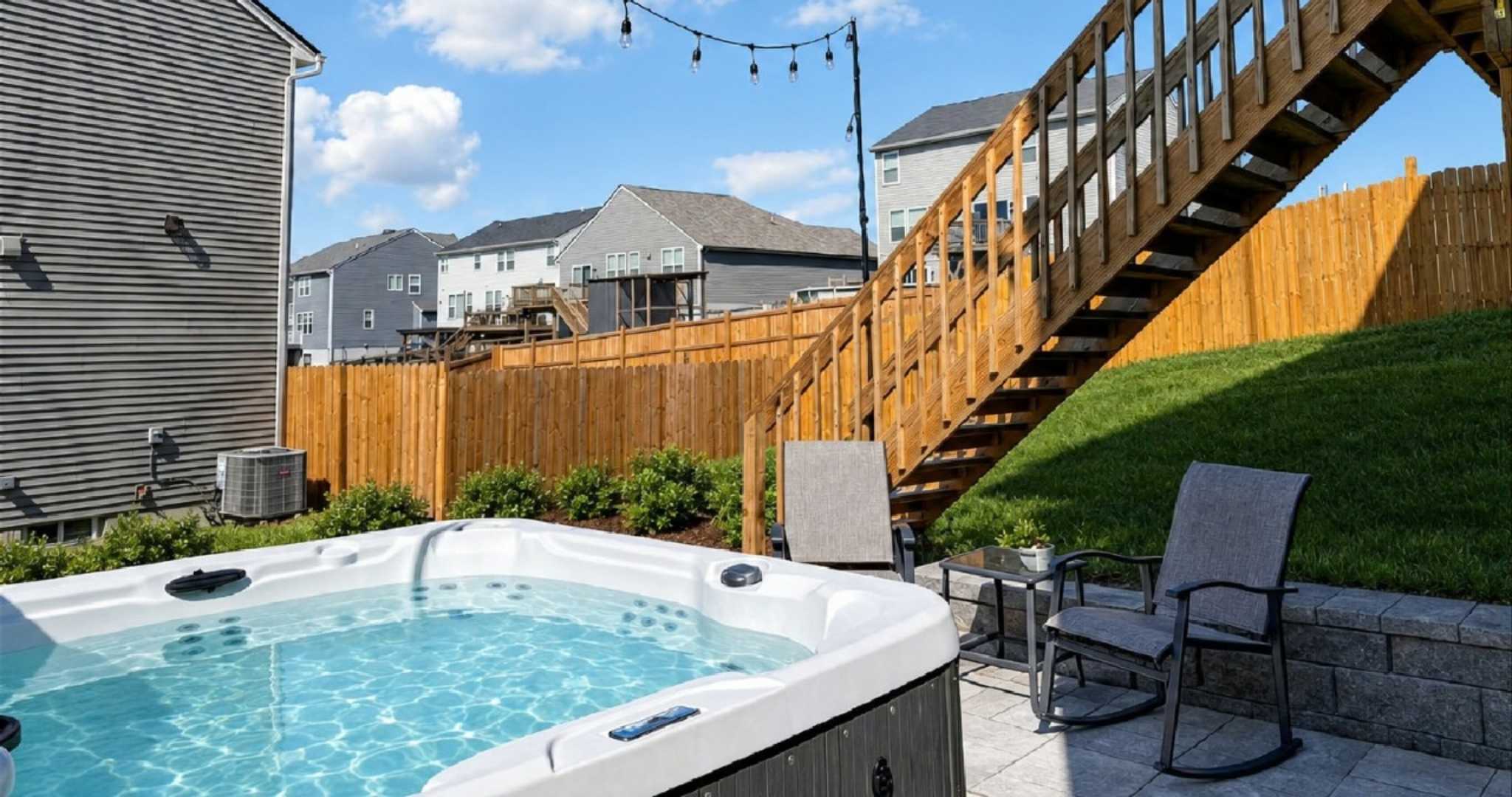 Lounge the day away in the sunshine on the back patio with a hot tub