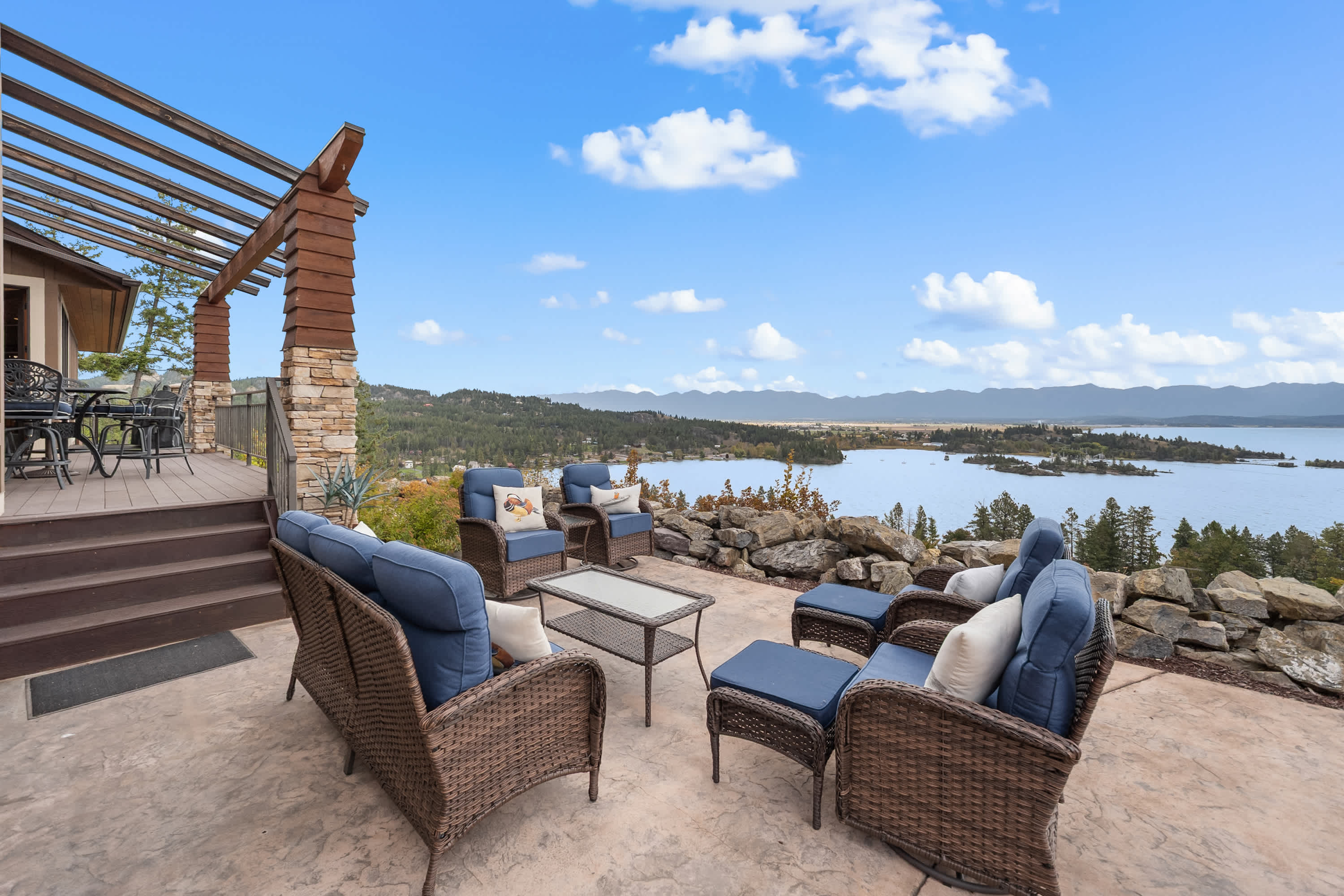 Lounge the day away or dine alfresco with sweeping lake views on the patio​