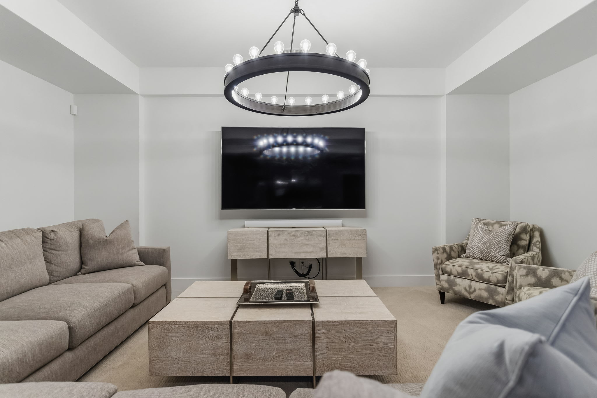 Enjoy movie nights in the game room’s comfortable TV lounge