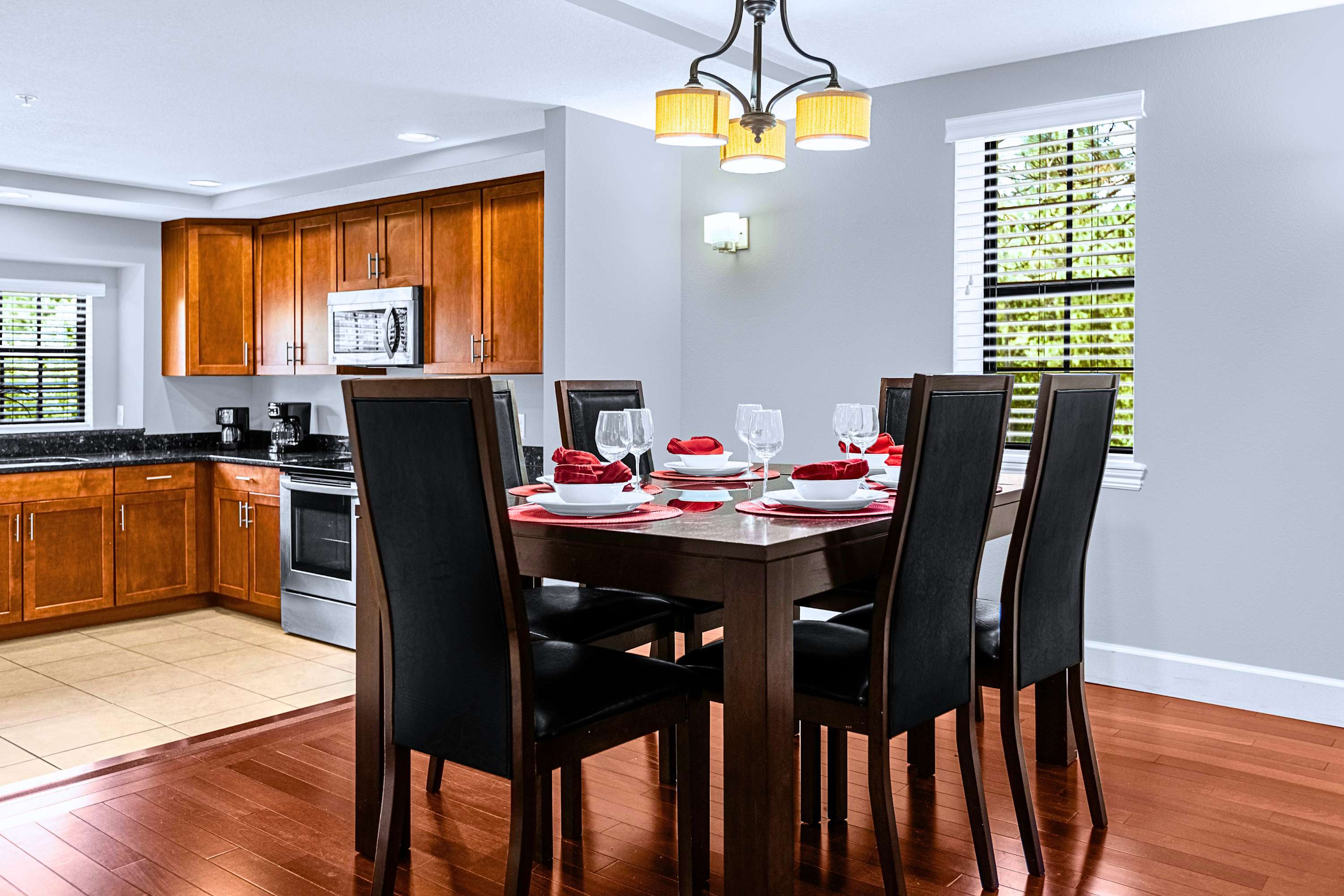 A central dining table designed for family gatherings and group meals