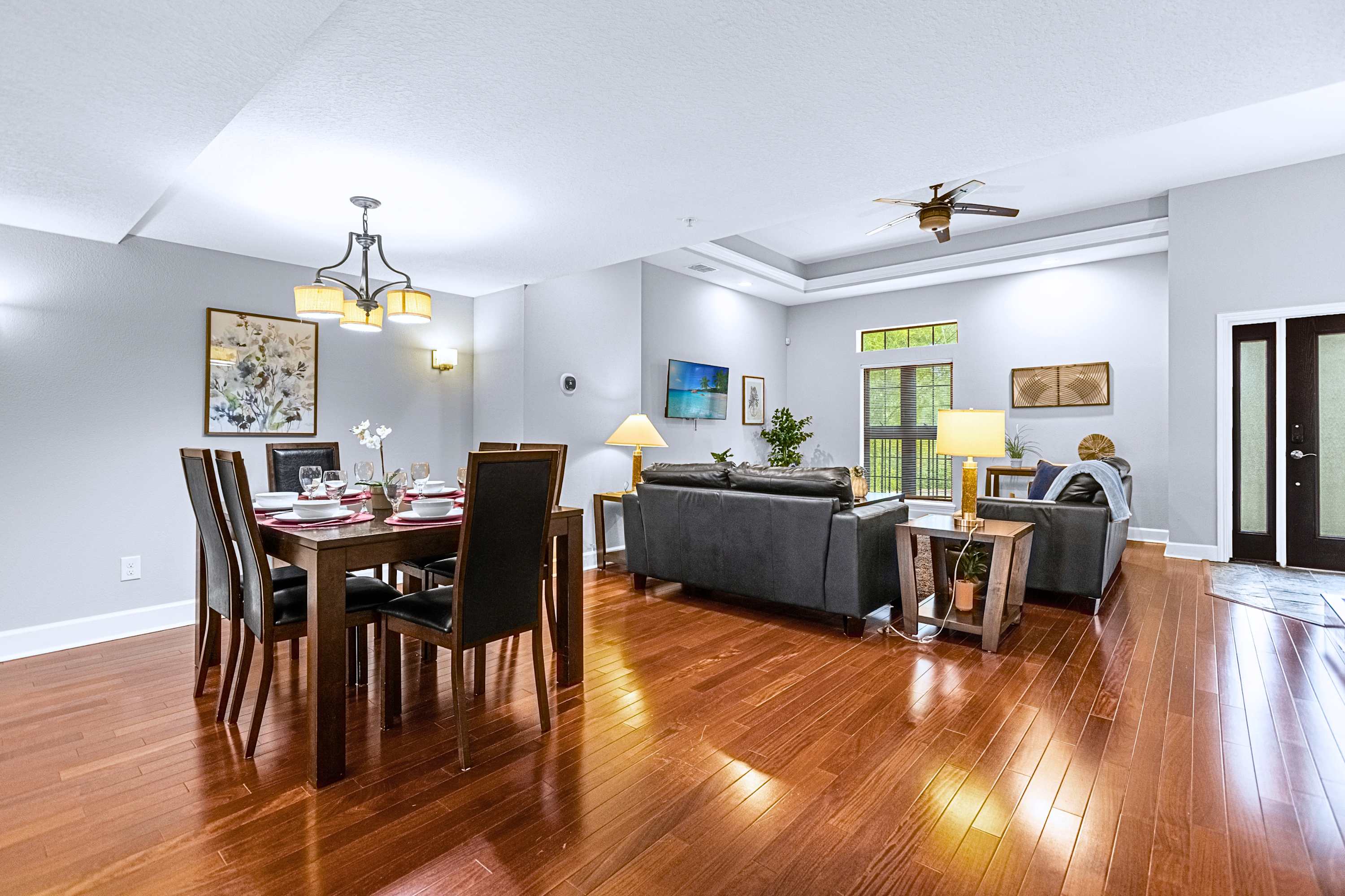 A central dining table designed for family gatherings and group meals