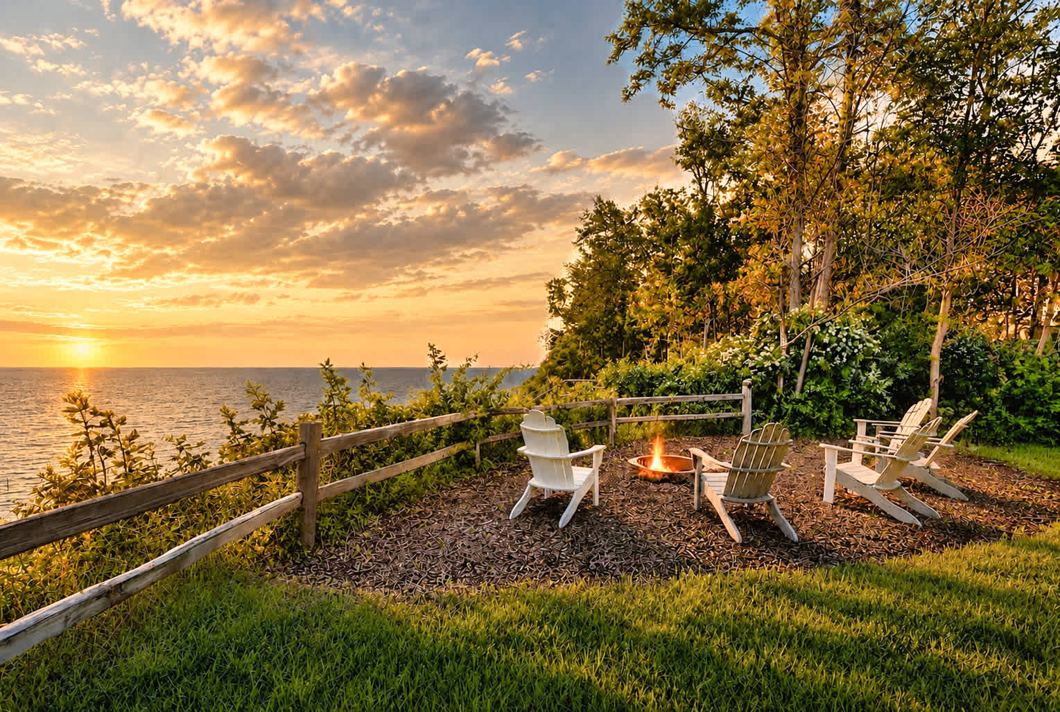 Private Beach Overlook | Gather by the Fire as the Sky Fades Over the Lake