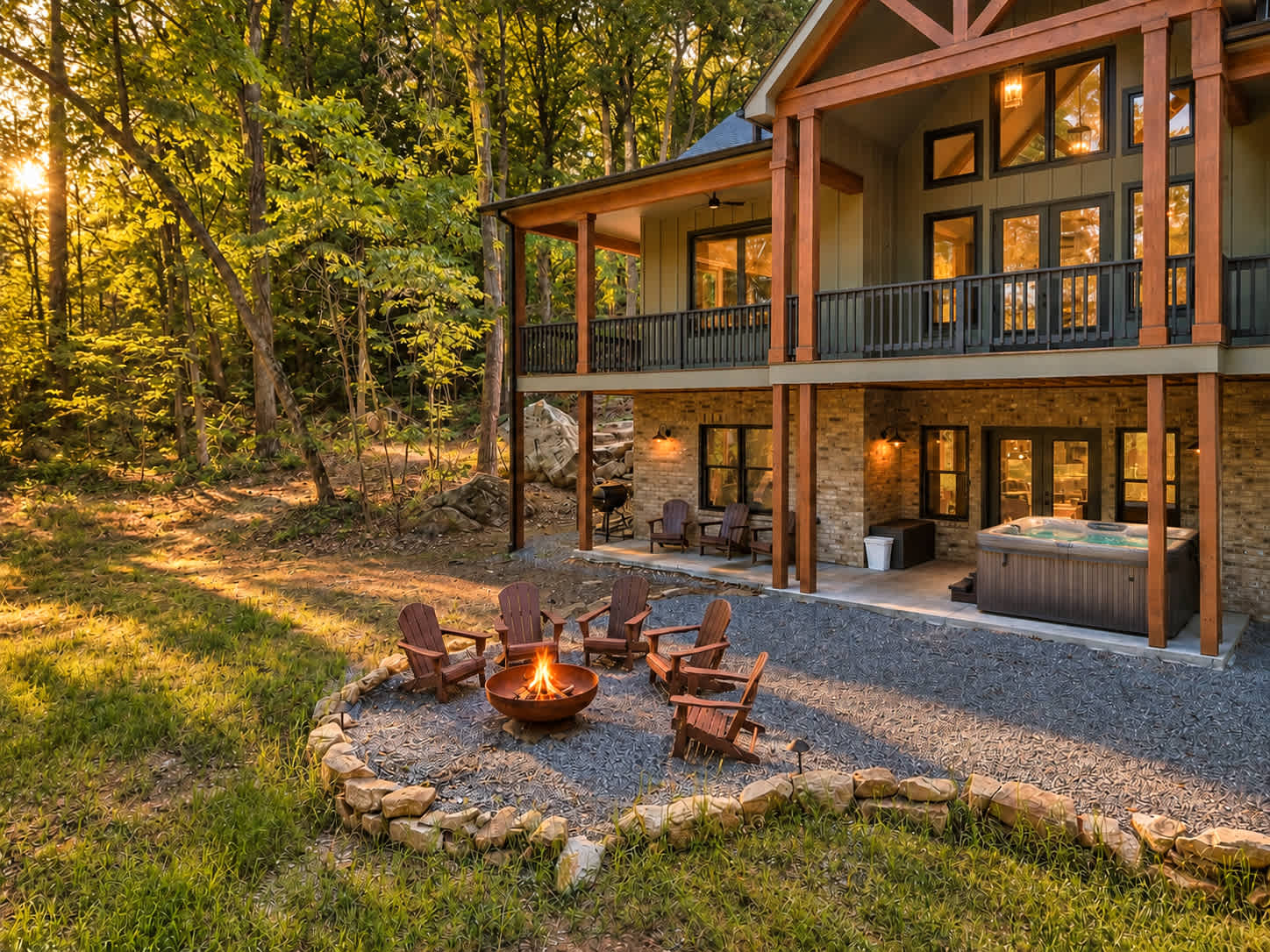 Rear decks and backyard fire-pit seating