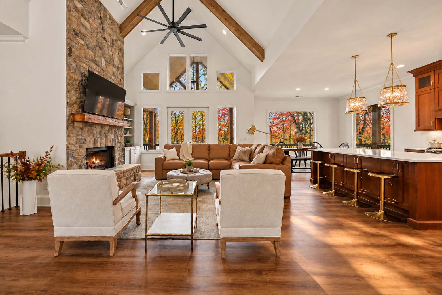 Open main-level lounge beside the kitchen