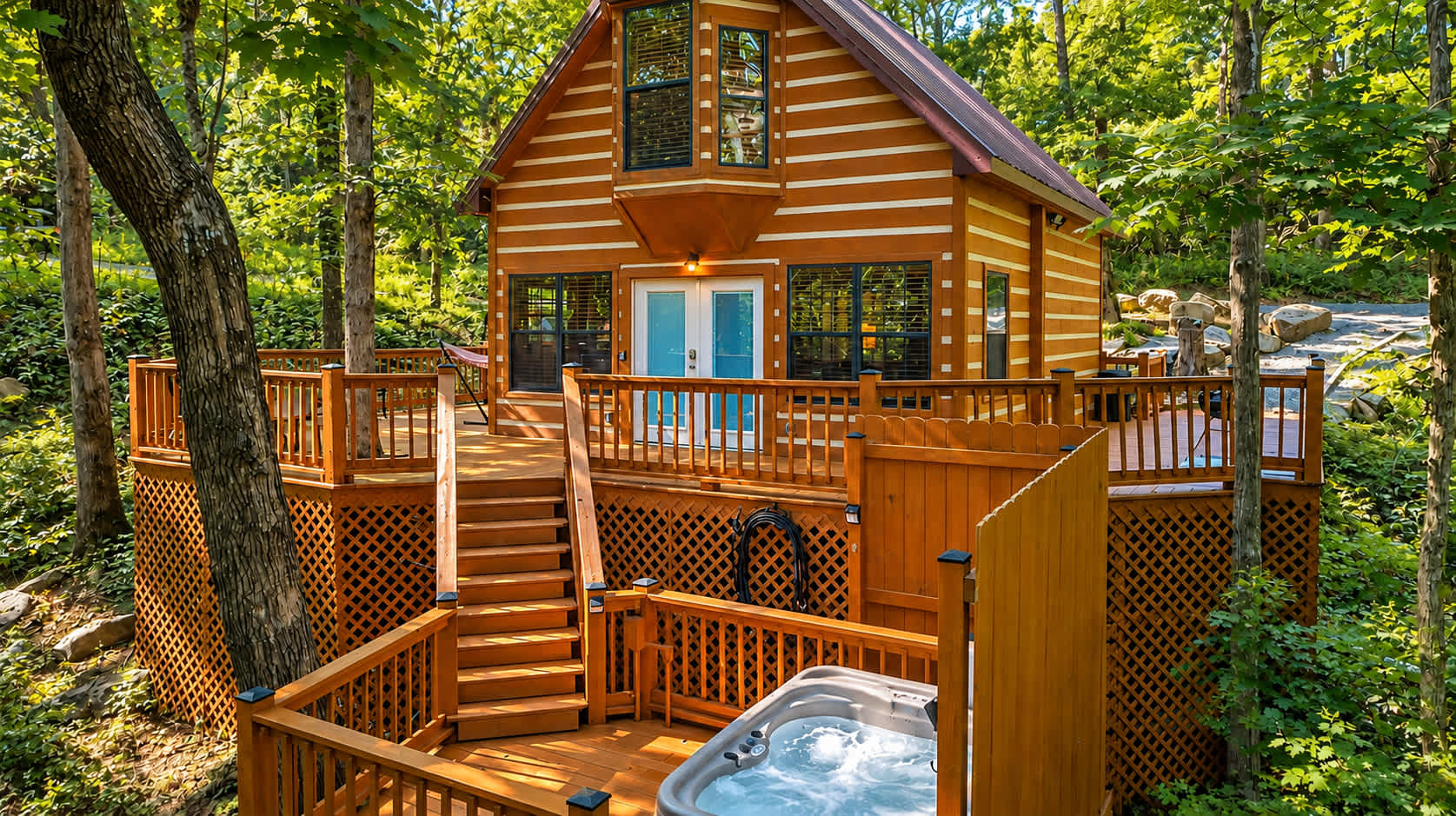 Deck and hot tub setup in nature