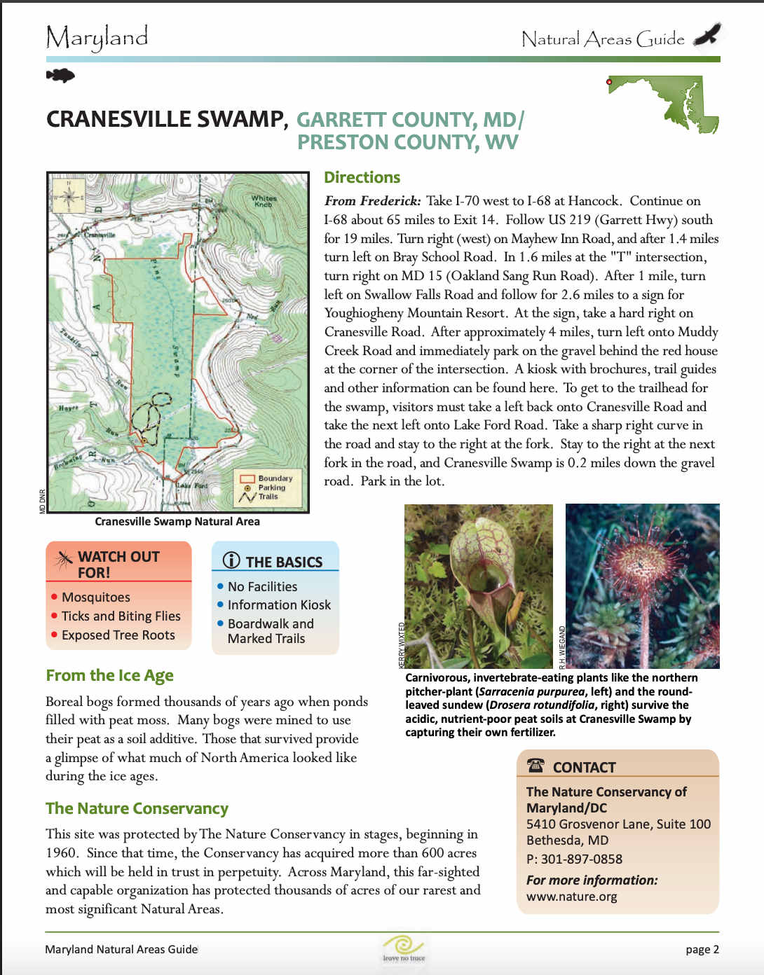 Information Provided by the MARYLAND DEPARTMENT OF NATURAL RESOURCES WILDLIFE & HERITAGE SERVICE