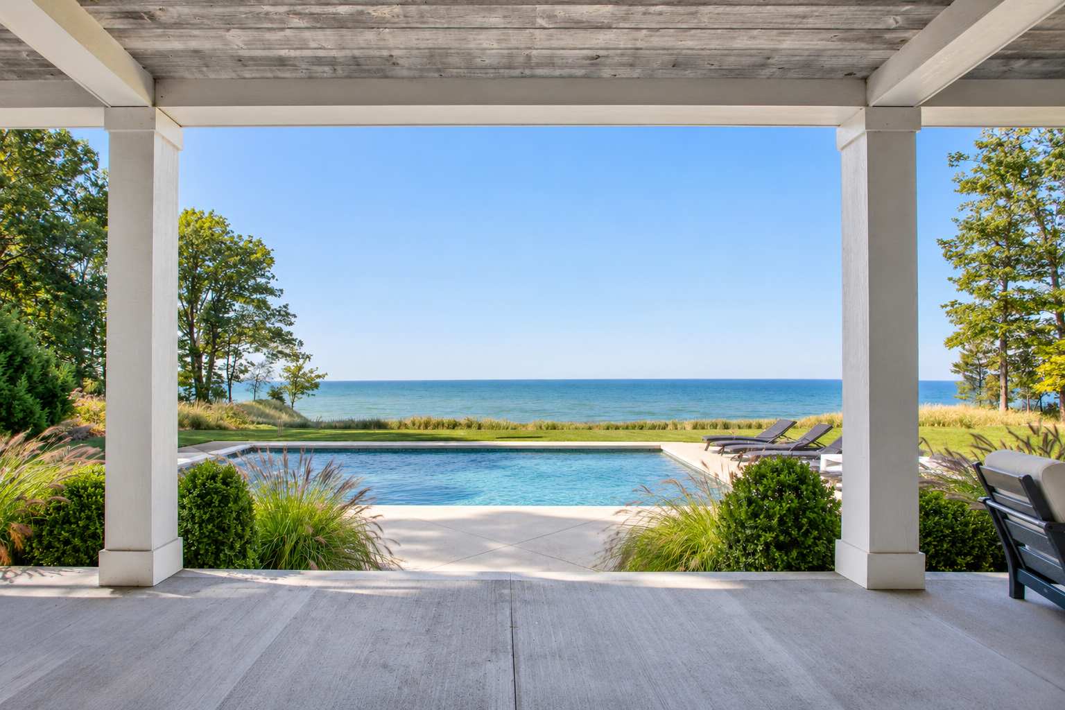 Resort-style pool meets the sandy shores of Lake Michigan