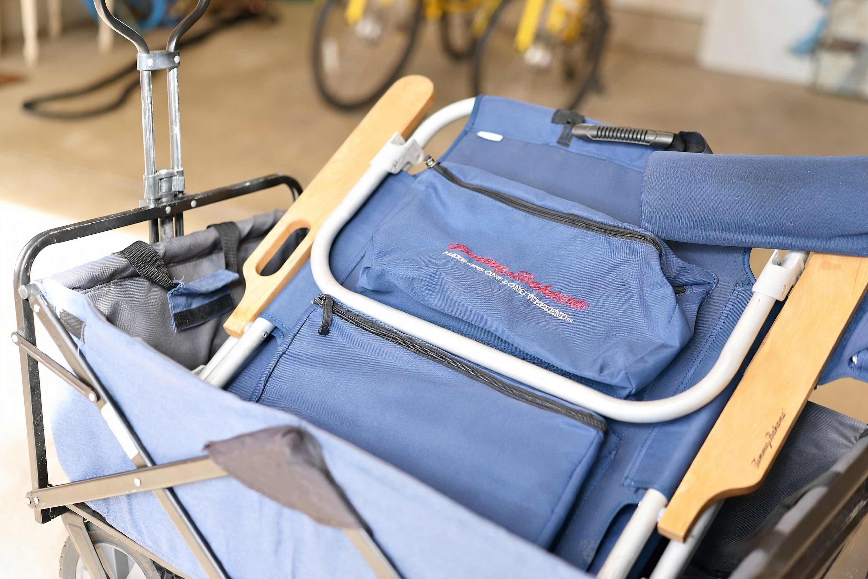 A beach wagon and backpack chairs are packed and ready for Lake Michigan.