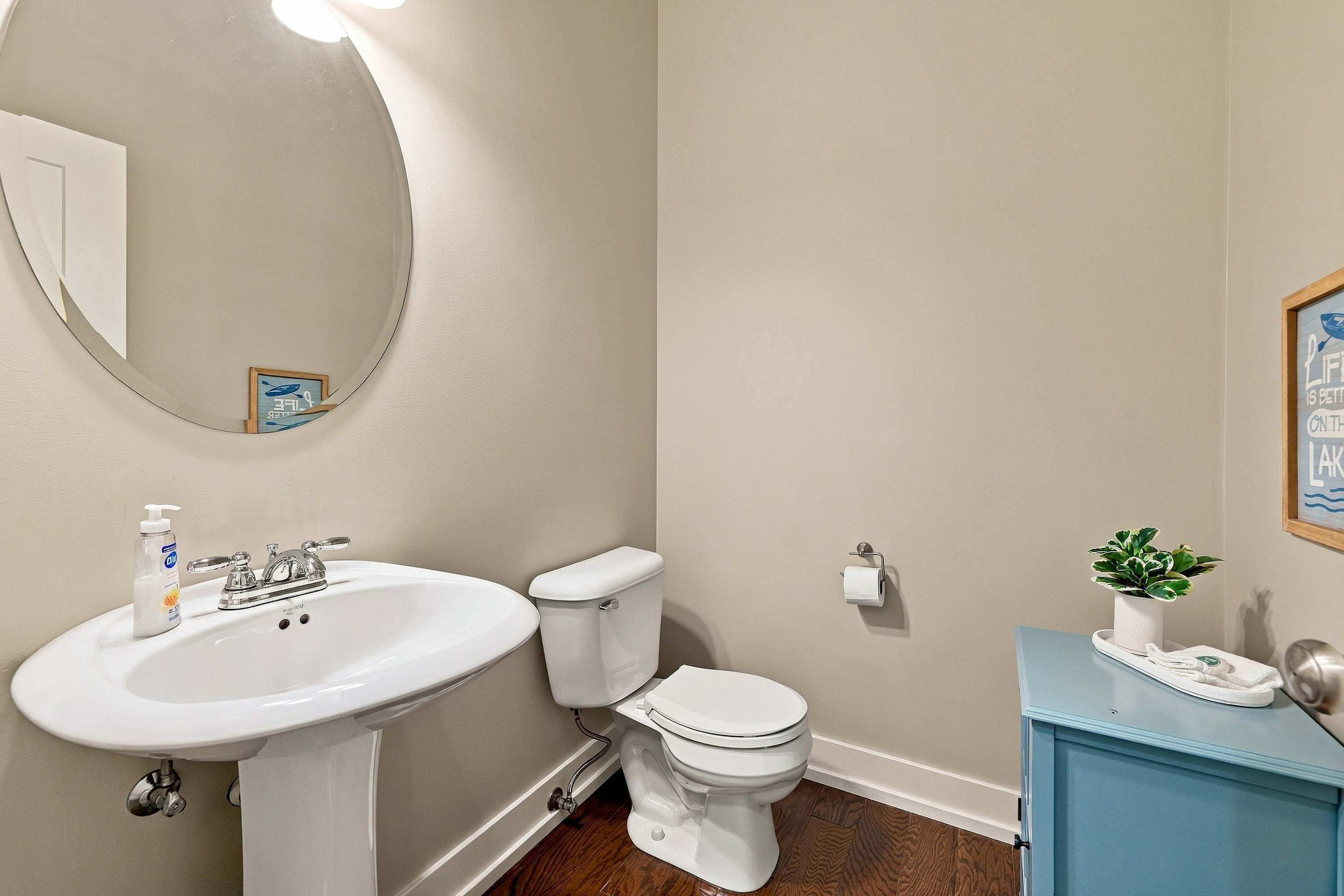 Life is better on the lake, and easier with a powder room right downstairs.