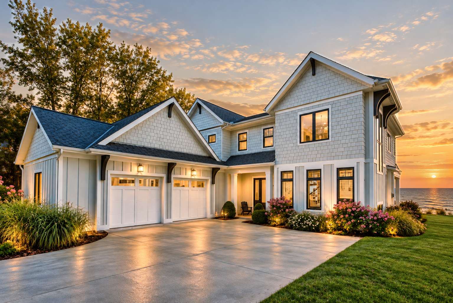 Private driveway and garage parking make arrival convenient