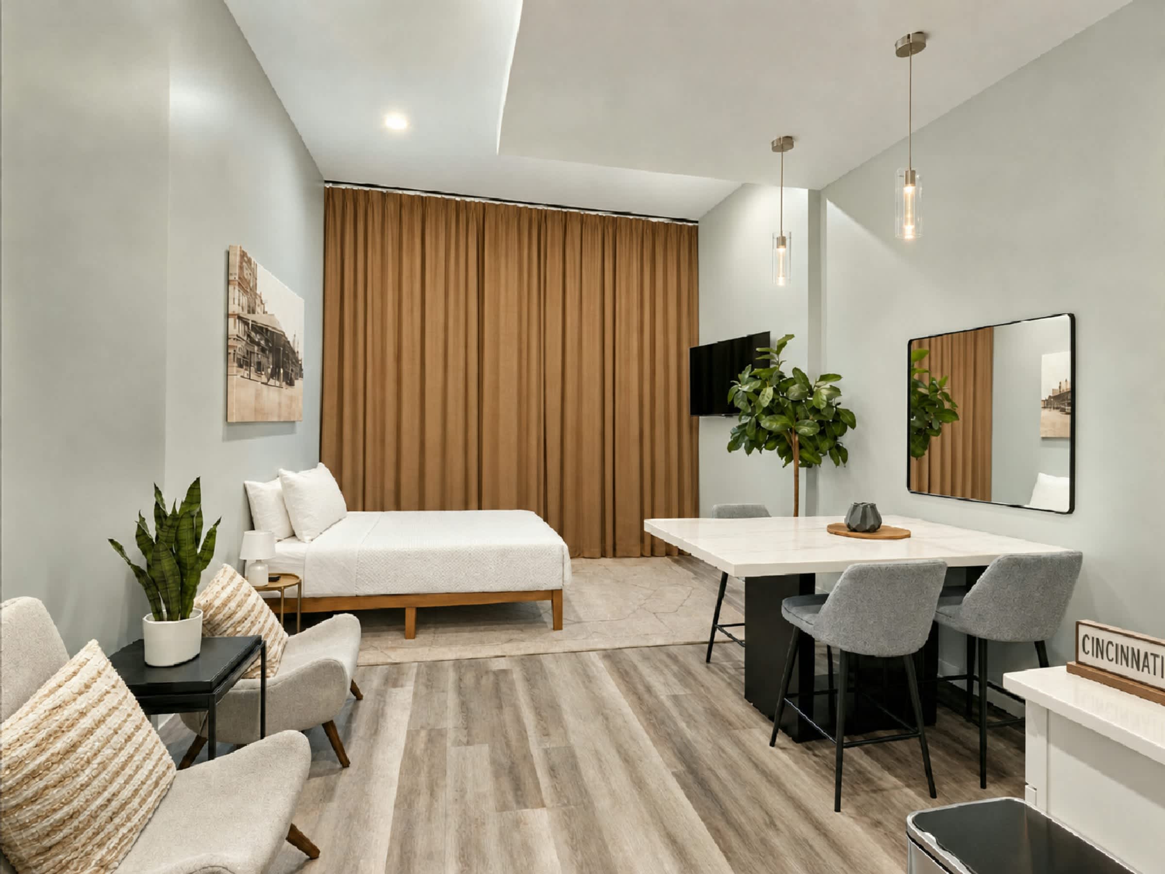 This charming studio boasts a queen bed, eat-in kitchenette, & full bath ​
