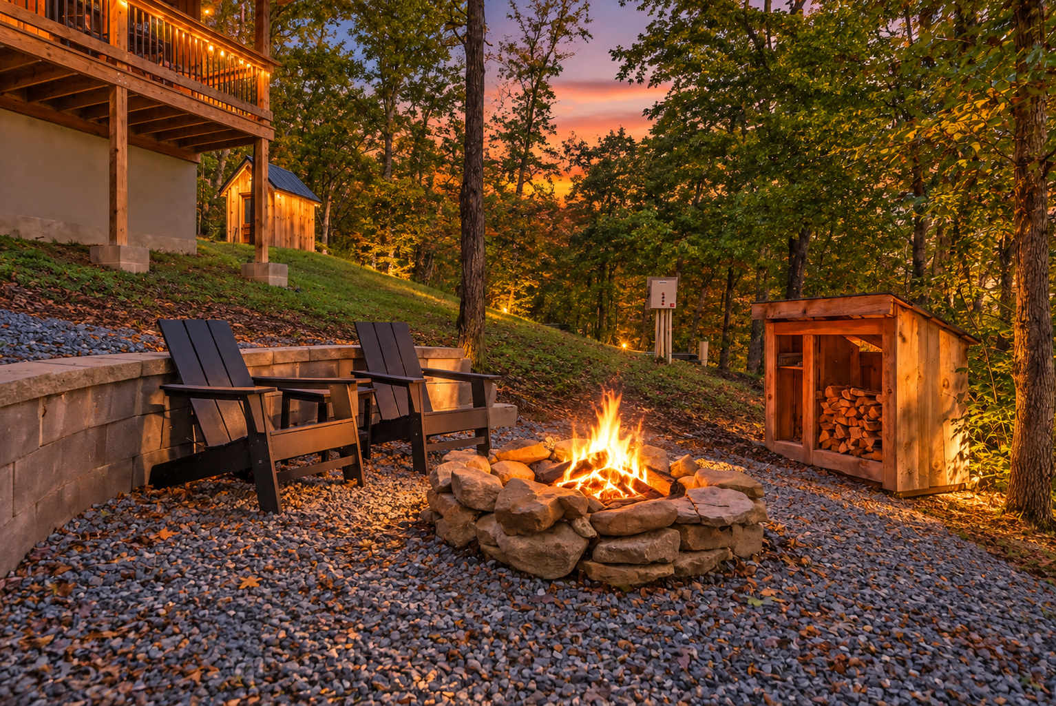 After a day of fun, unwind by the fireplace, relax on the porch, or gather around the fire pit.