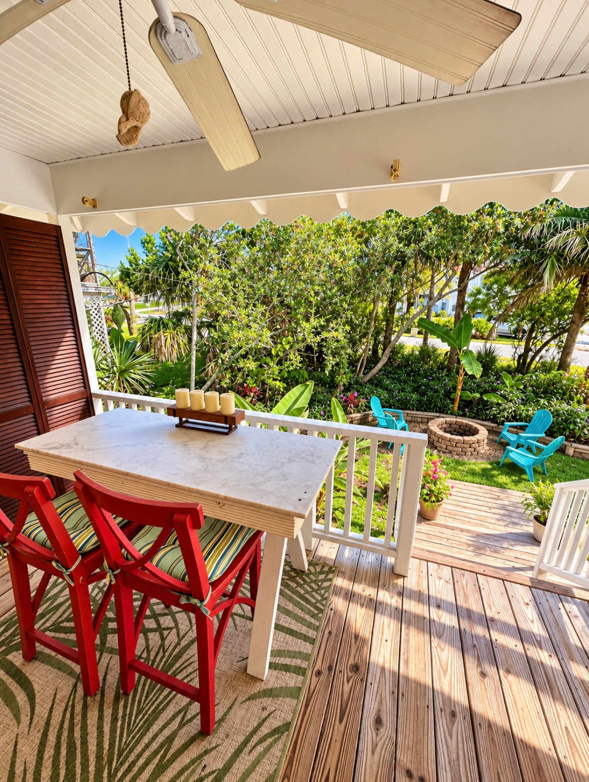 Covered porch dining for four