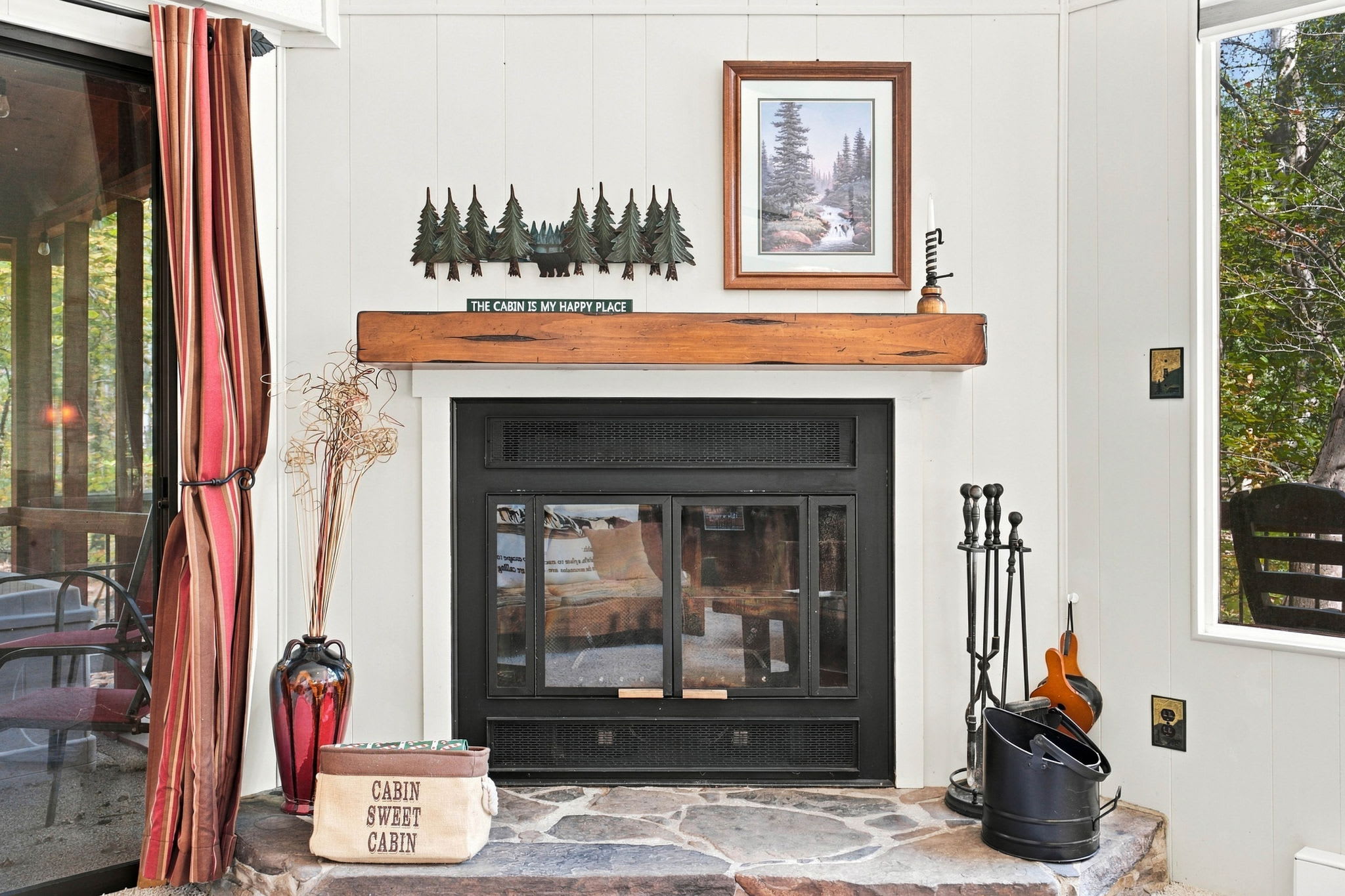 Return home to relax by the wood-burning fireplace