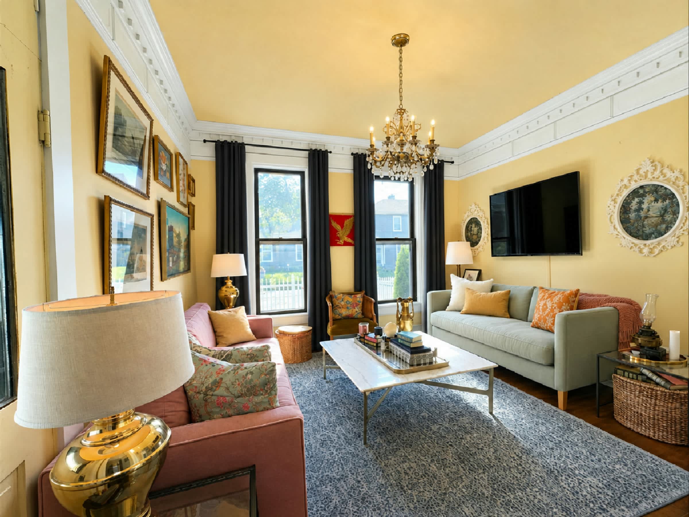Unwind in the elegant living room & stream your favorites on the smart TV​