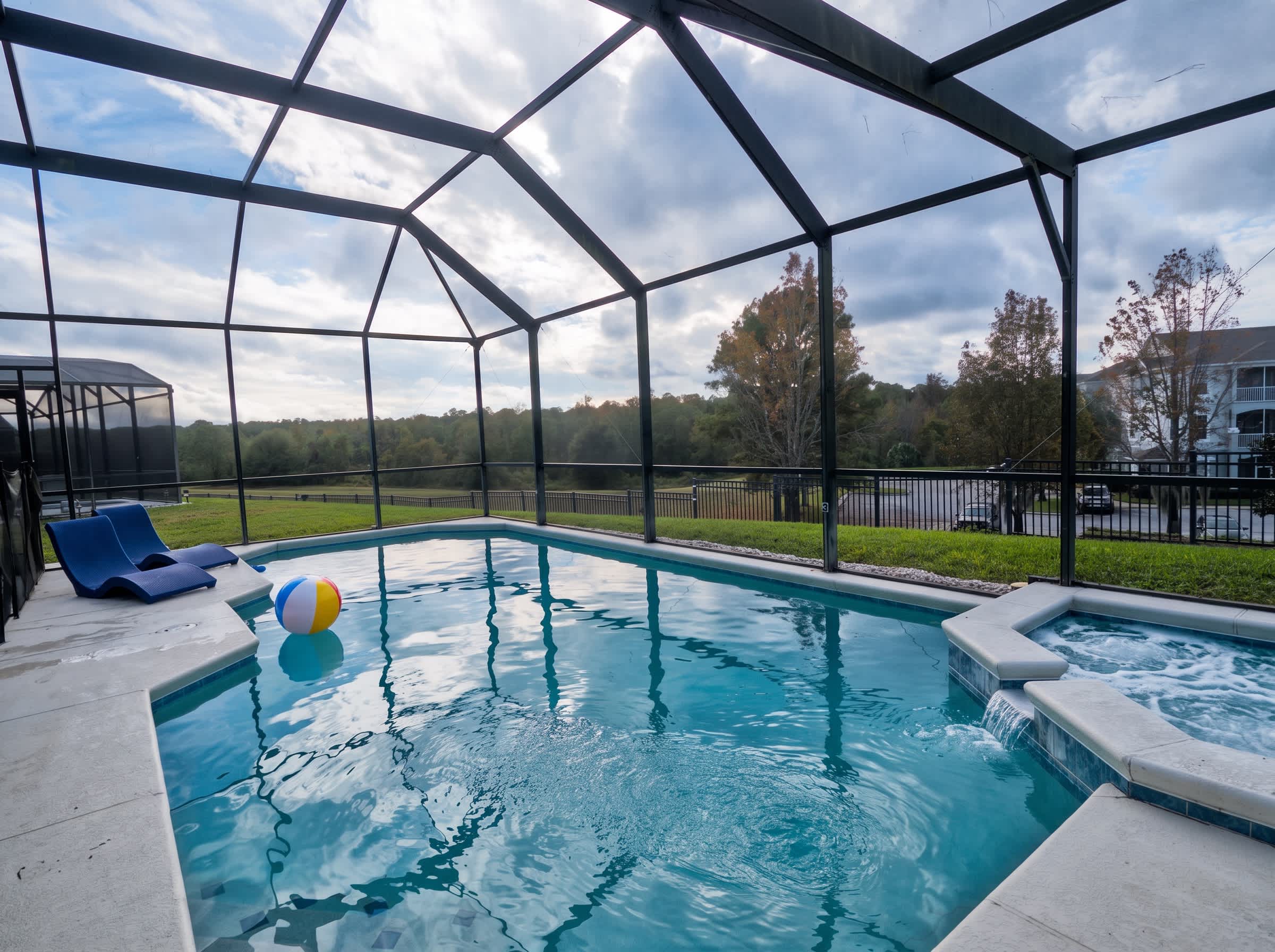 Make a splash in the covered pool or soak in the hot tub for a relaxing escape​