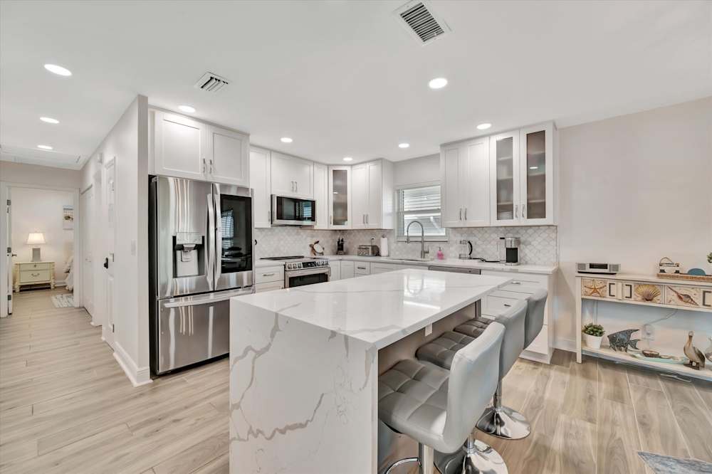 Spacious modern kitchen with large island seating