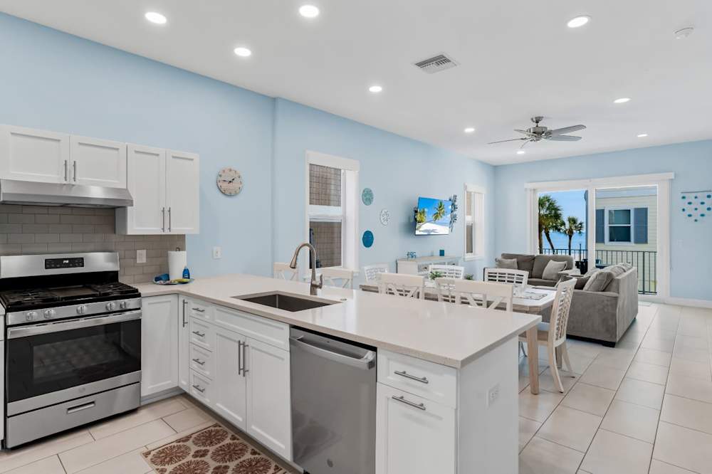 Modern kitchen with island and seating