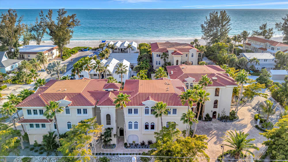 Aerial view of the beachfront resort complex