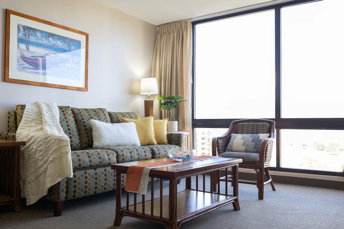 Pull-out sleeper sofa with blackout curtains