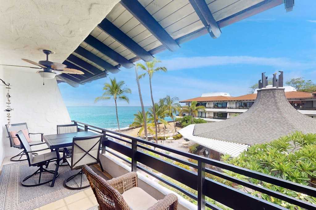 Spacious dining area offers island views seating and natural light
