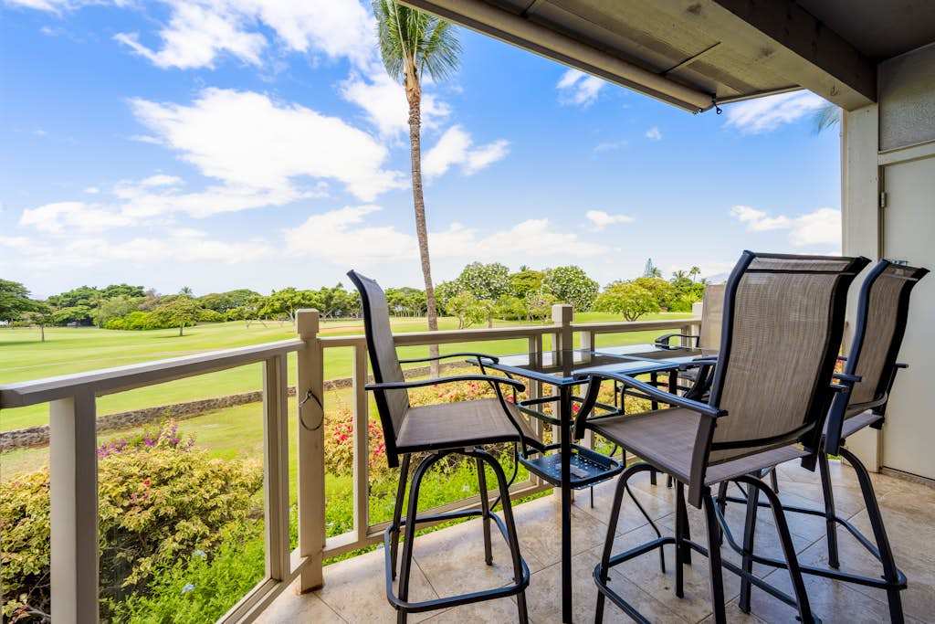 Enjoy peaceful golf course views from the furnished lanai