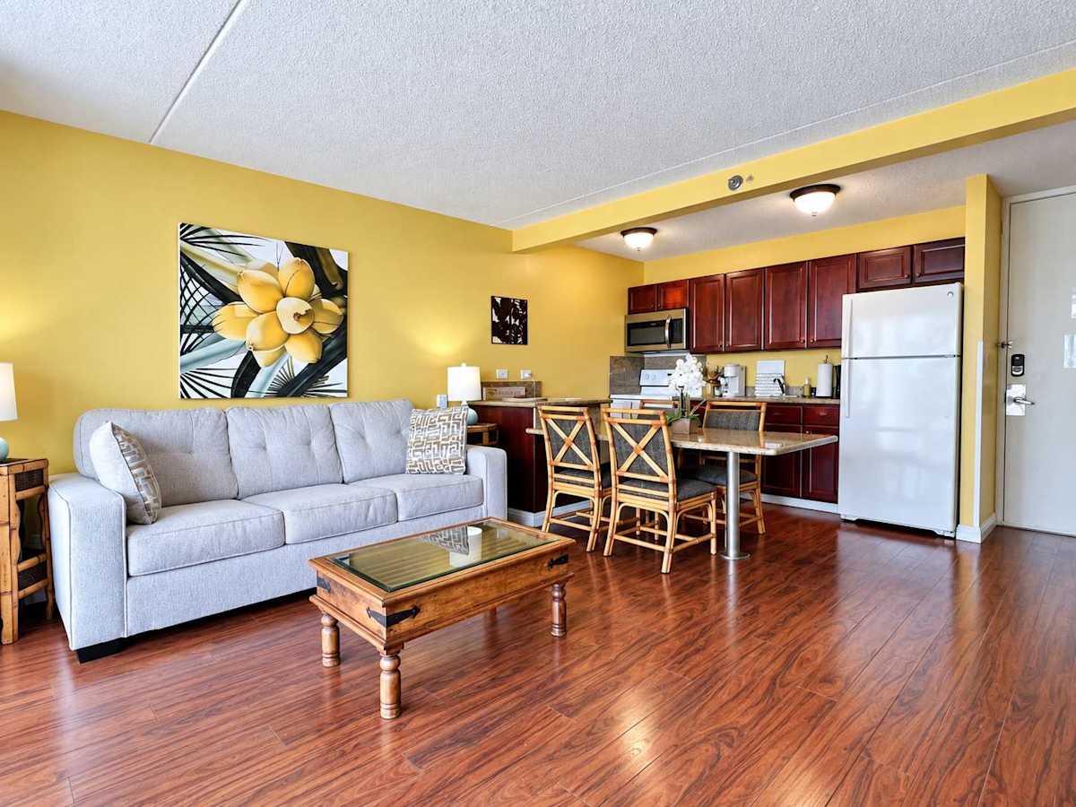 Your living area has a queen-size pull-out sleeper sofa!