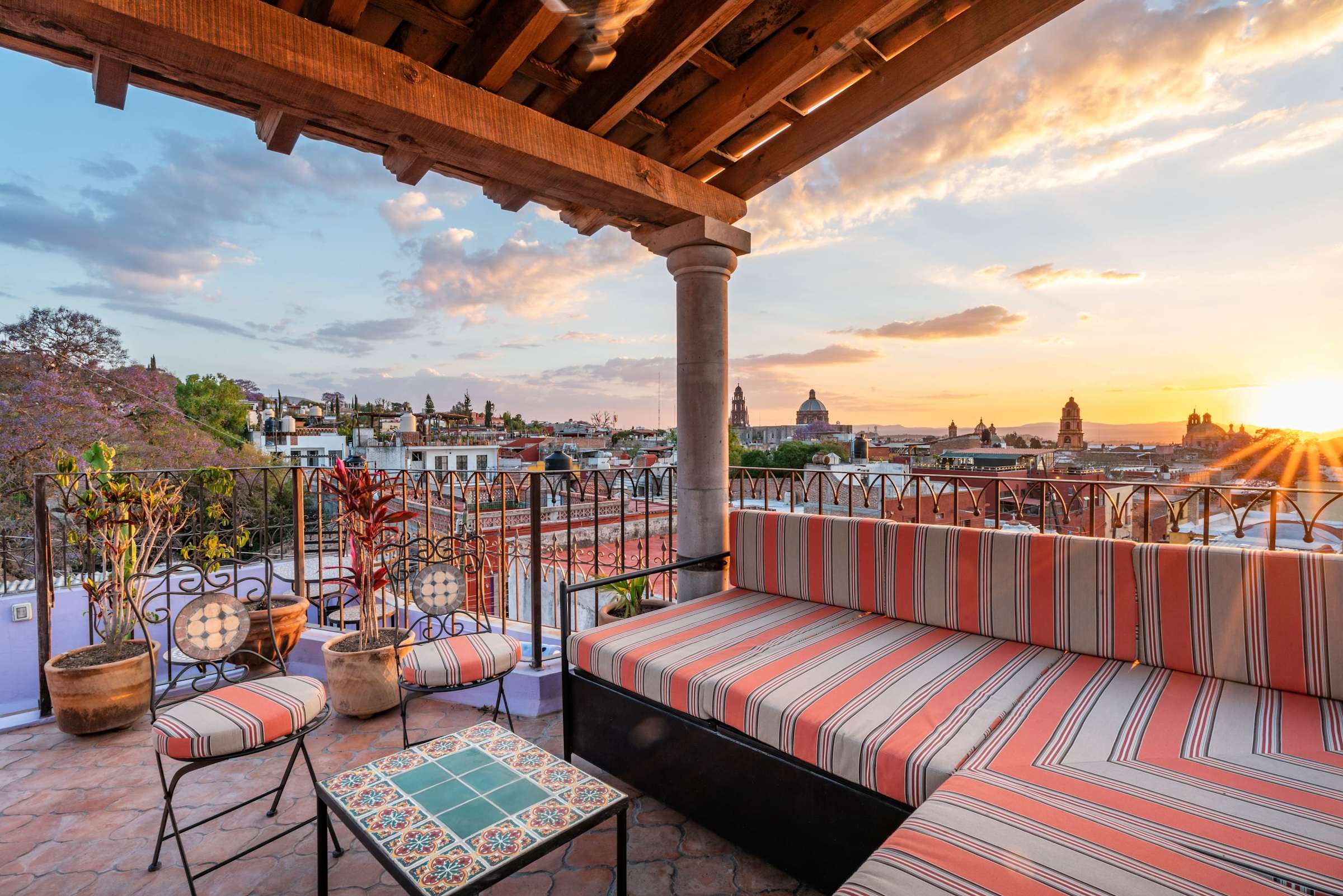 Rooftop lounge with sunset views