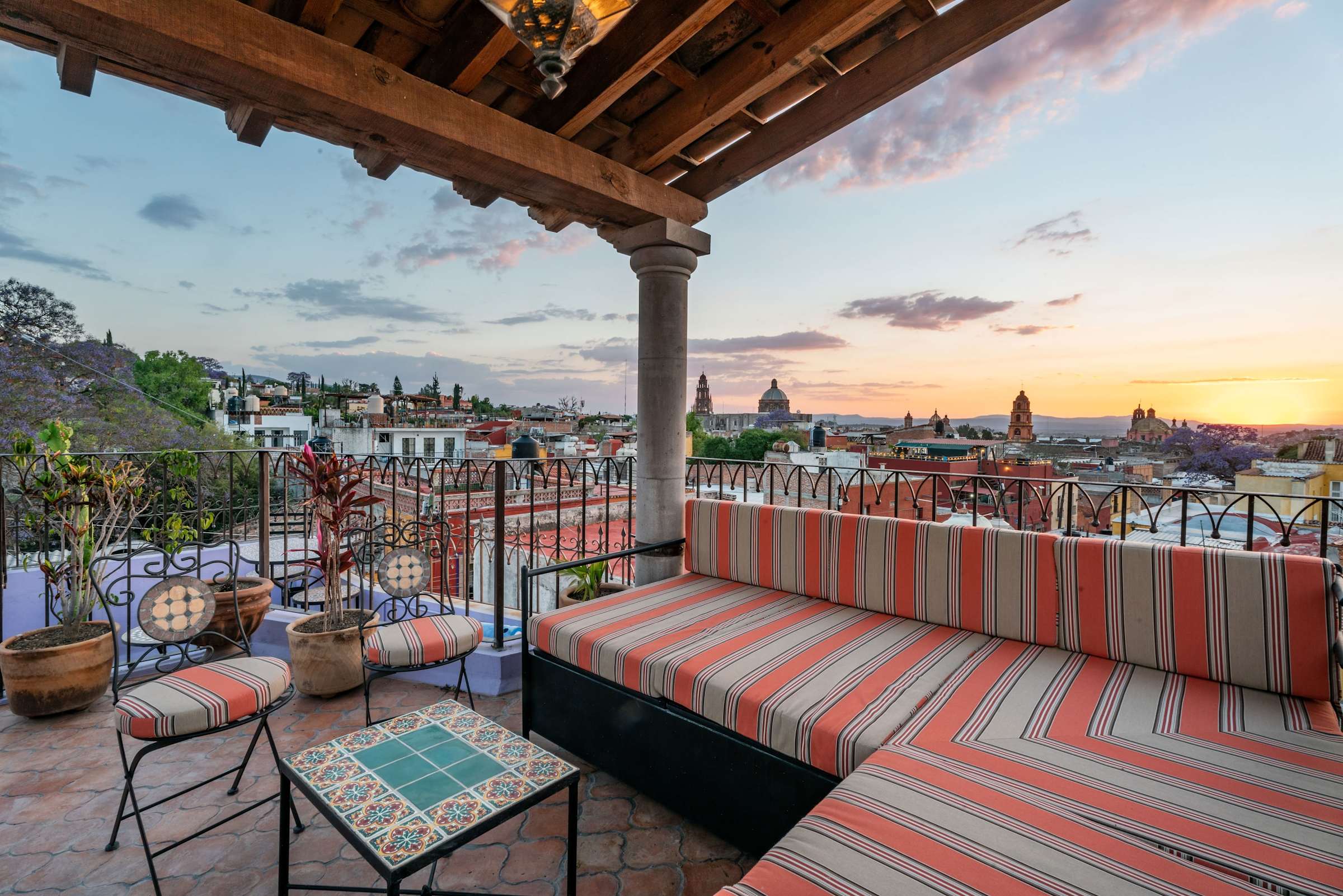 Rooftop lounge with sunset views